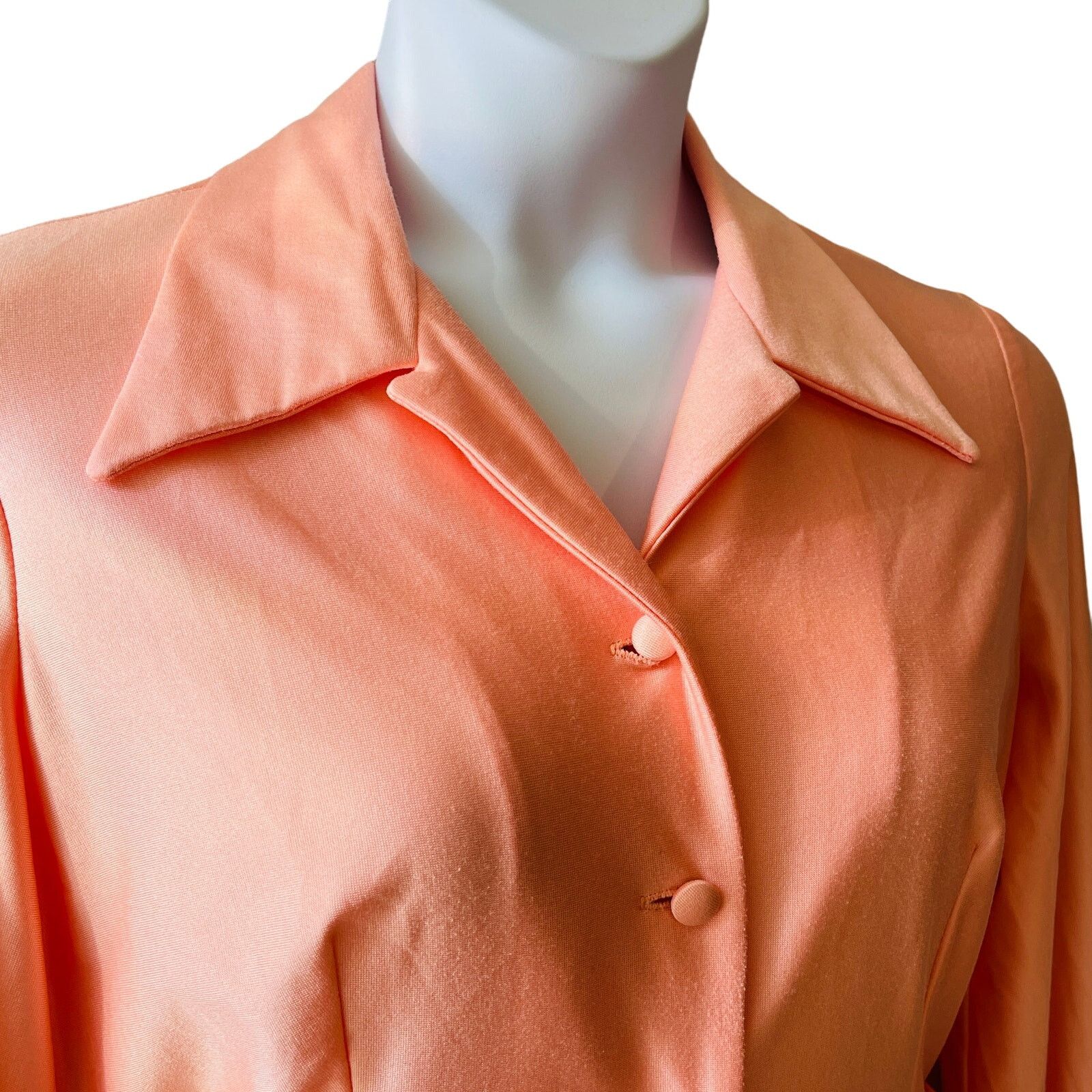 Vintage VINTAGE 1970s Peach Jersey Shirt Dress with Belt Size Large Size L / US 10 / IT 46 - 2 Thumbnail