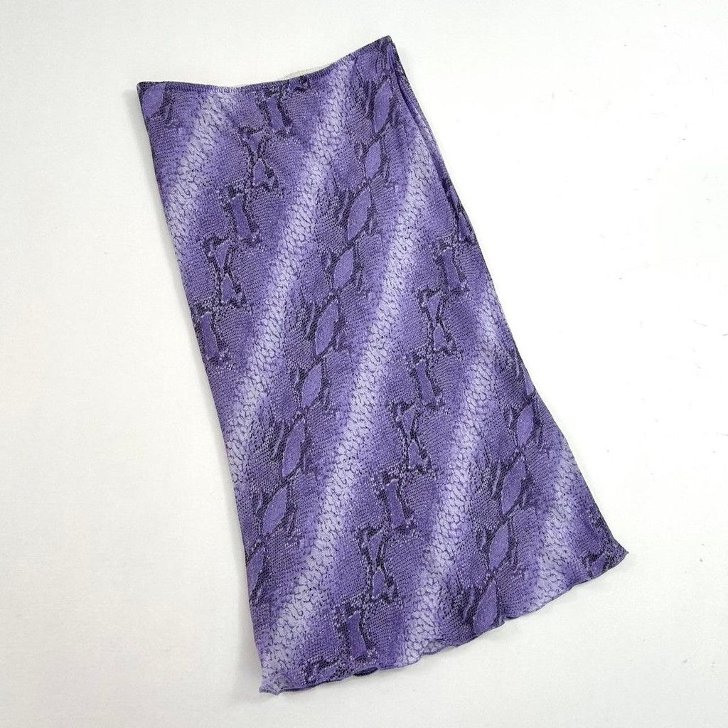 Vintage y2k euro purple diagonal snakeskin print midi skirt Size 24" / US 00 / IT 34 - 2 Thumbnail