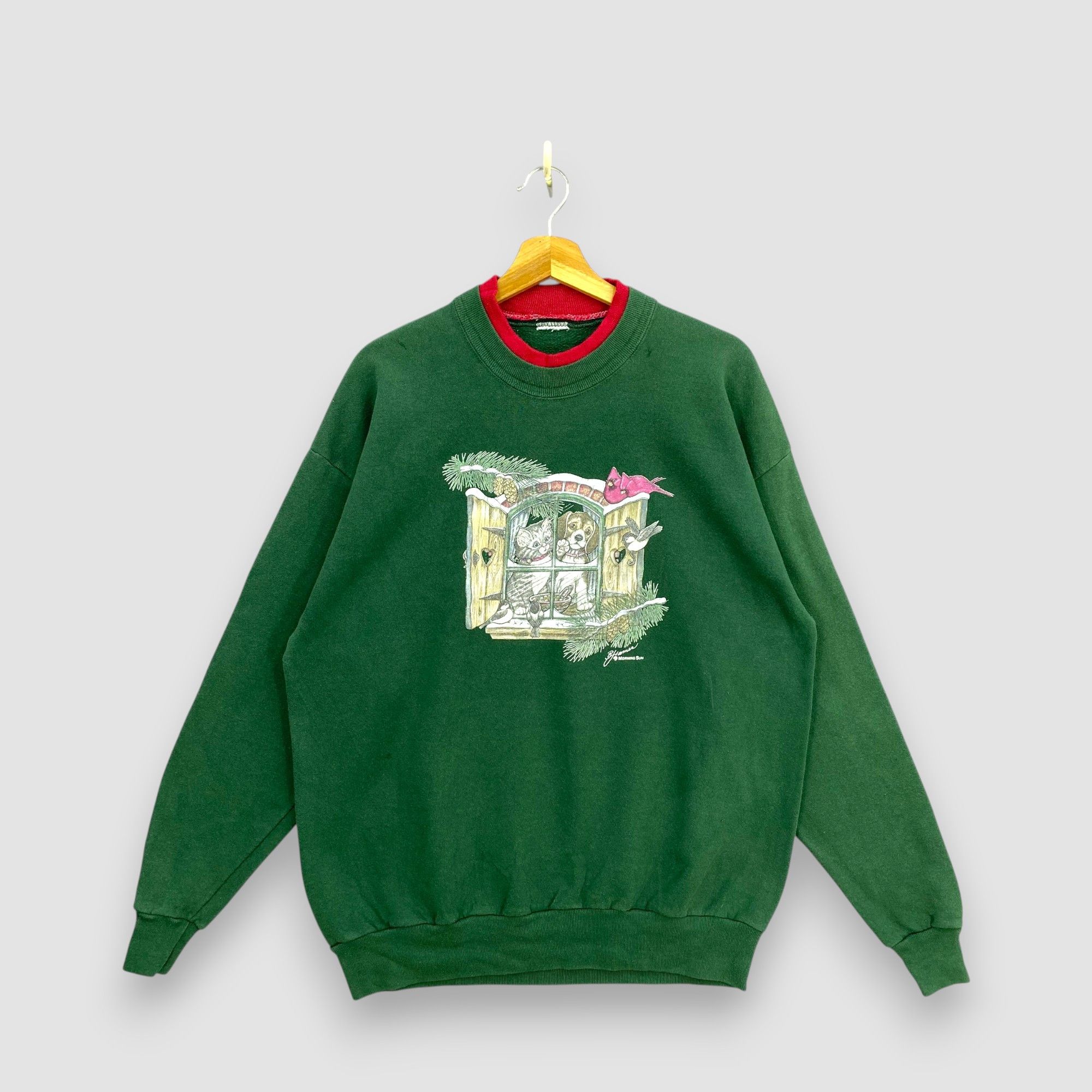Vintage Vintage 90s Morning Sun Christmas Sweatshirt Novelty Dog Size US L / EU 52-54 / 3 - 1 Thumbnail
