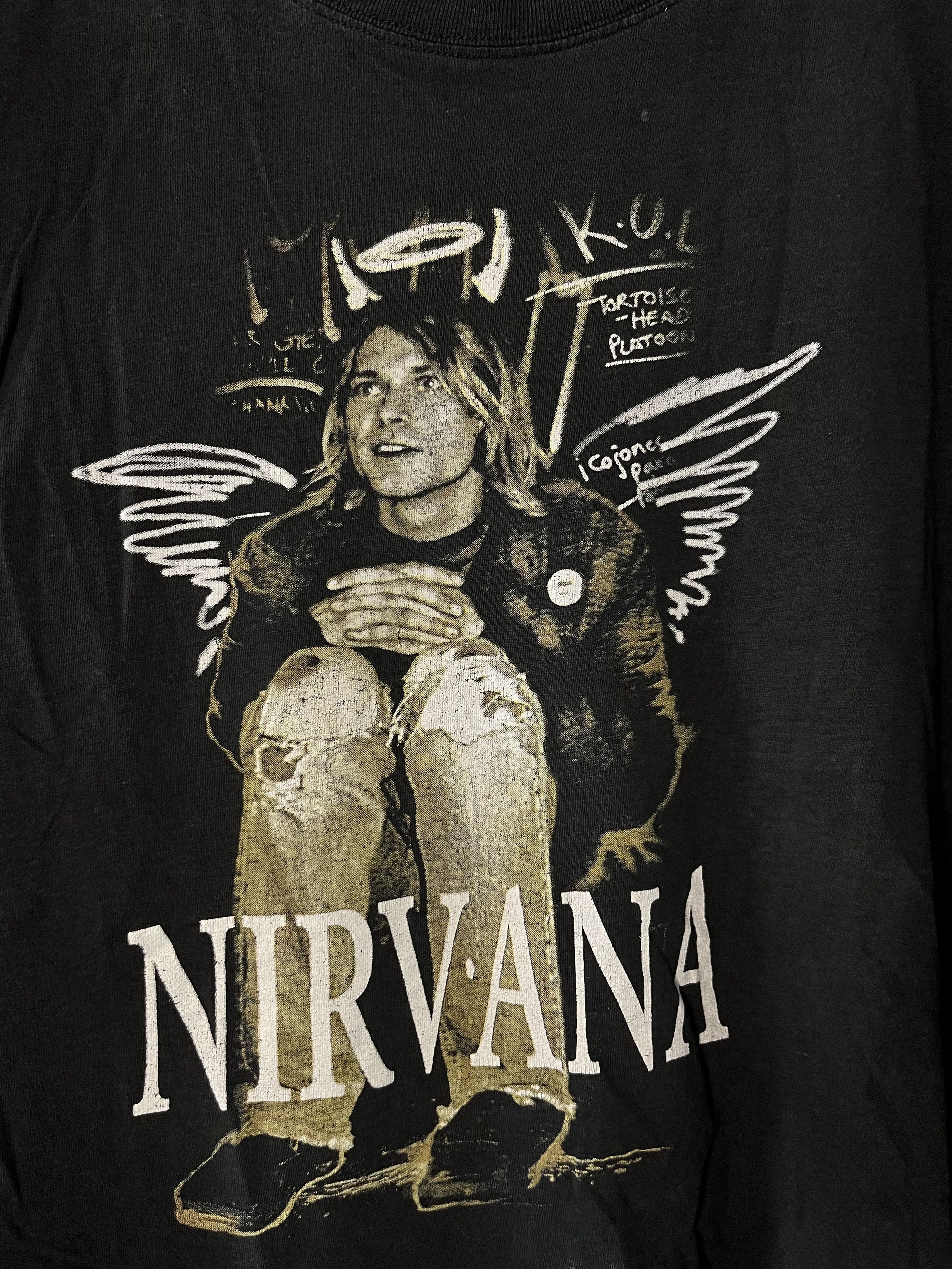 Band Tees × Vintage 90s Nirvana Kurt Cobain Distressed Tee Size US M / EU 48-50 / 2 - 3 Thumbnail