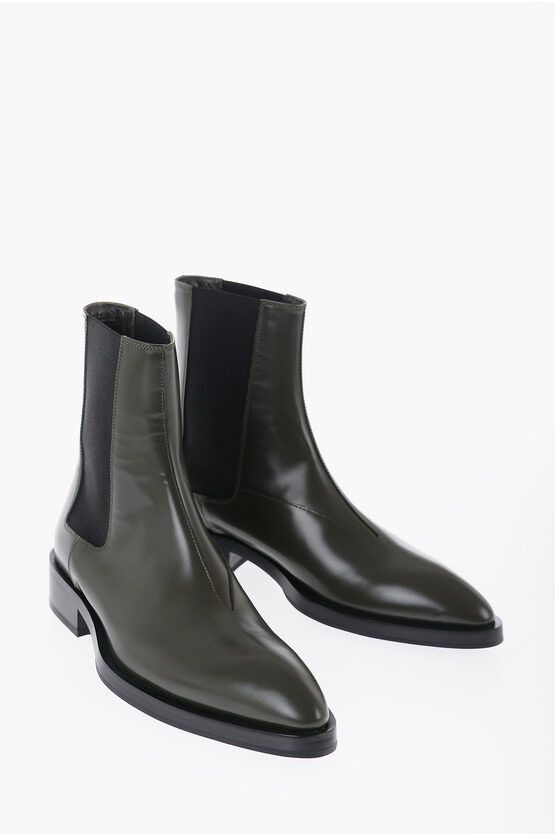 image of Jil Sander Poited Leather Chelsea Boots in Military Green, Men's (Size 8)