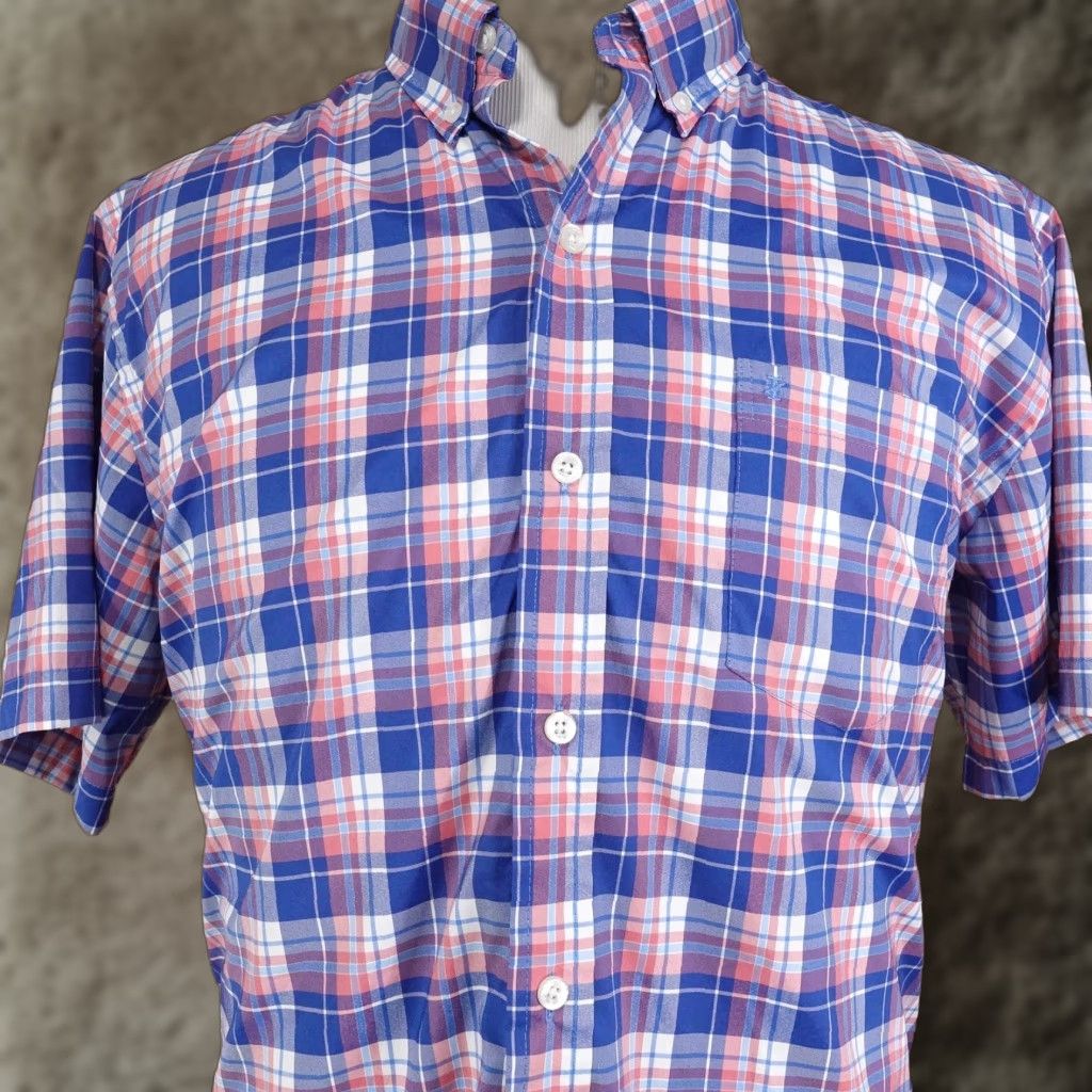 Izod IZOD Shirt Mens XL Blue Plaid Short Sleeve Button-Up Polyester Performance Size US XL / EU 56 / 4 - 1 Thumbnail
