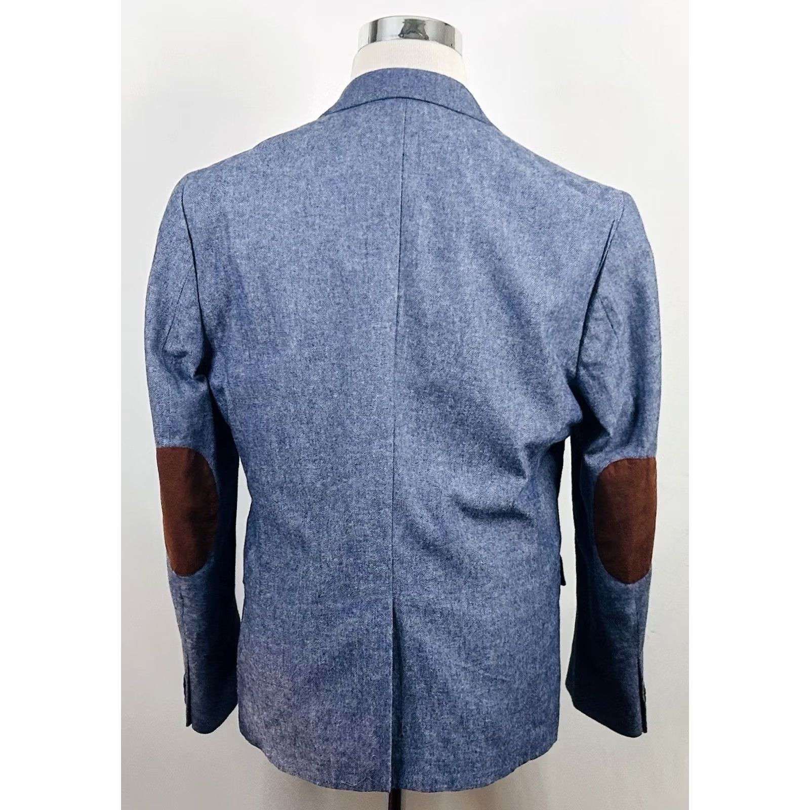 H&M H&M 44R Slim Fit Chambray Sport Coat Elbow Patches Blue Cotton Two Button Vented Jacket/Coat Size US XS / EU 42 / 0 - 6 Thumbnail