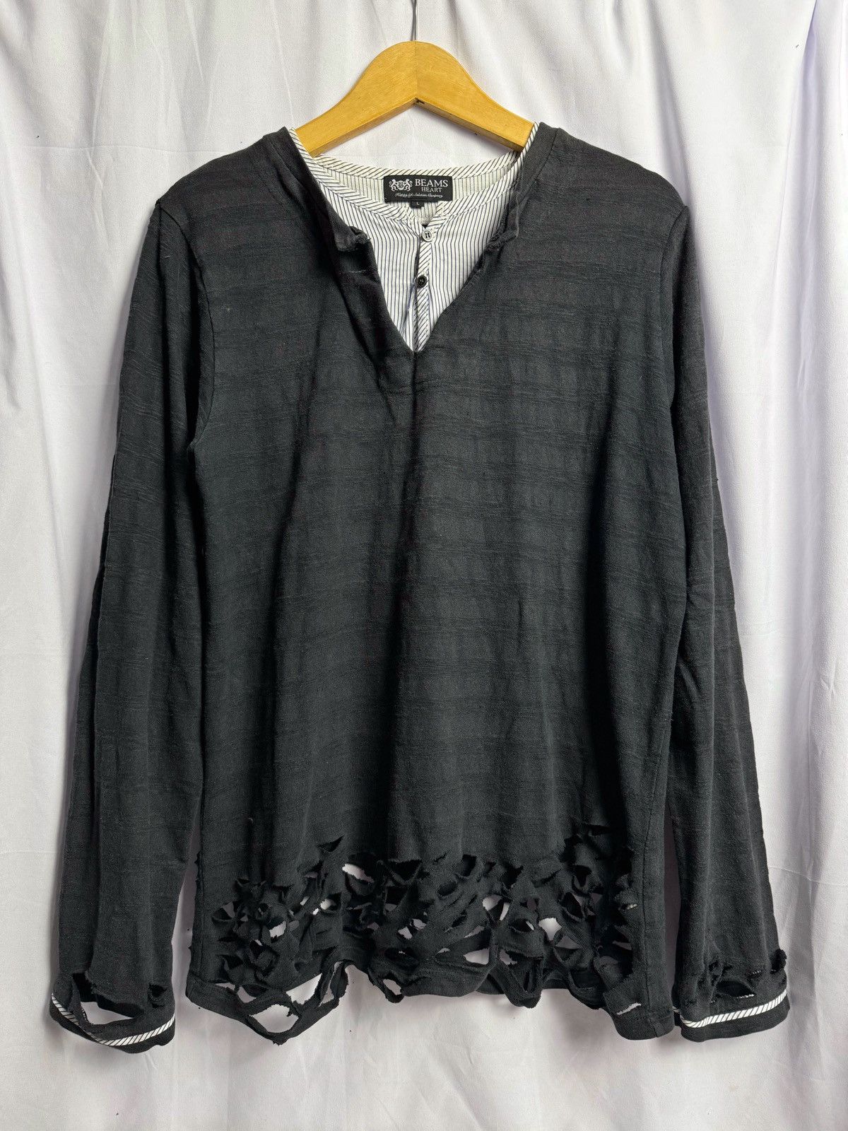 Distressed Stripe Shadow Beams Long Sleeve