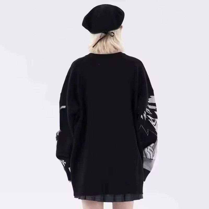 Japanese Brand Anime Knit Sweater Black White Oversized Jumper Size US L / EU 52-54 / 3 - 4 Thumbnail