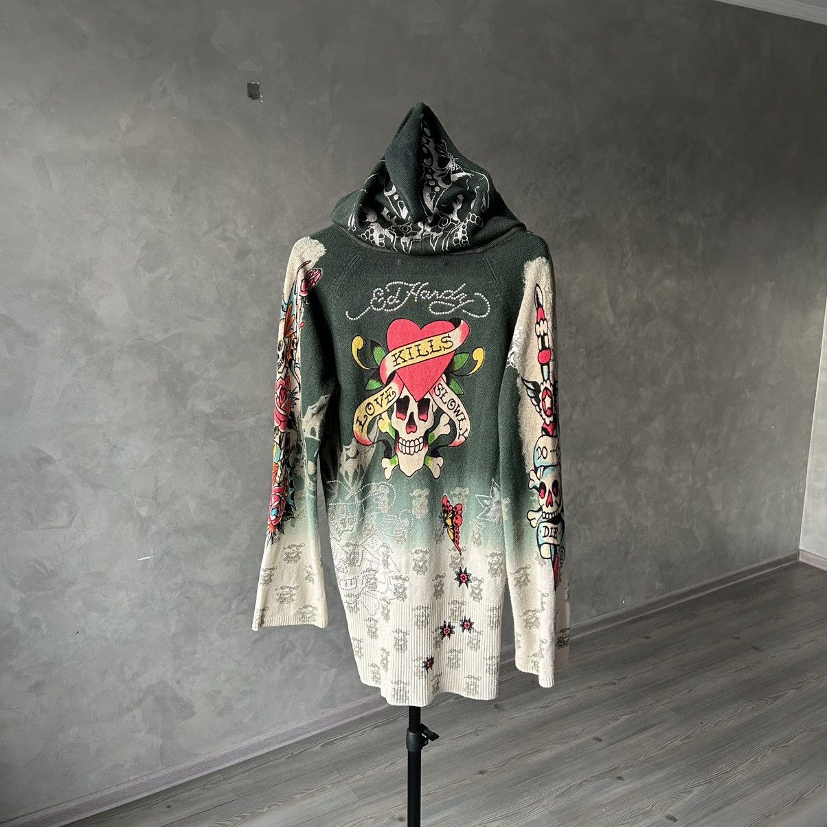 Ed Hardy Vintage Y2K Ed Hardy Tattoo Hooded Knit Sweater Size L / US 10 / IT 46 - 9 Thumbnail