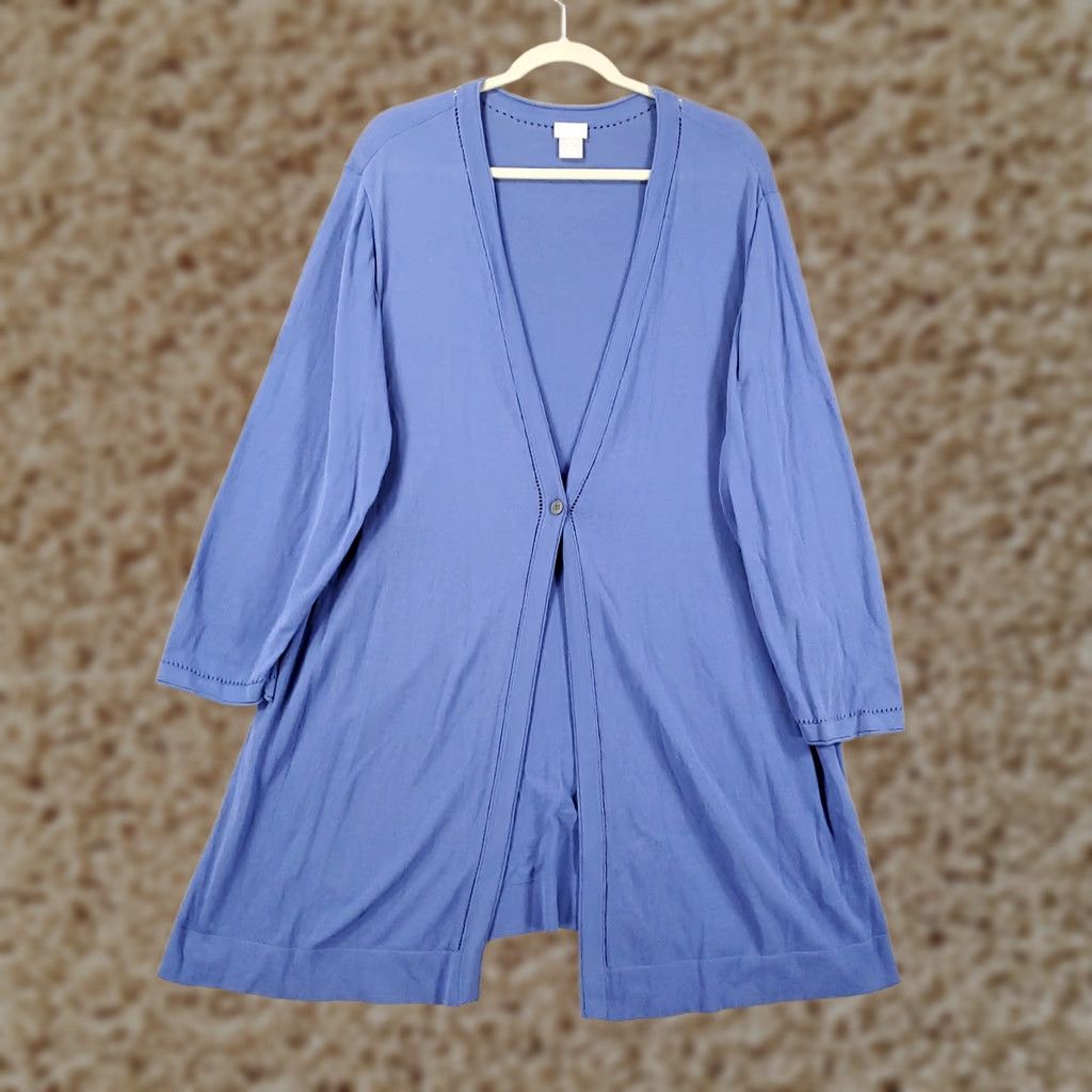 Vintage Chicos Cardigan Womens 2XL Blue Longline V-Neck Knit Casual Sleeve 2XL Sweatery Sm: Solid Pattern Size XXL / US 16-18 / IT 52-54 - 1 Thumbnail