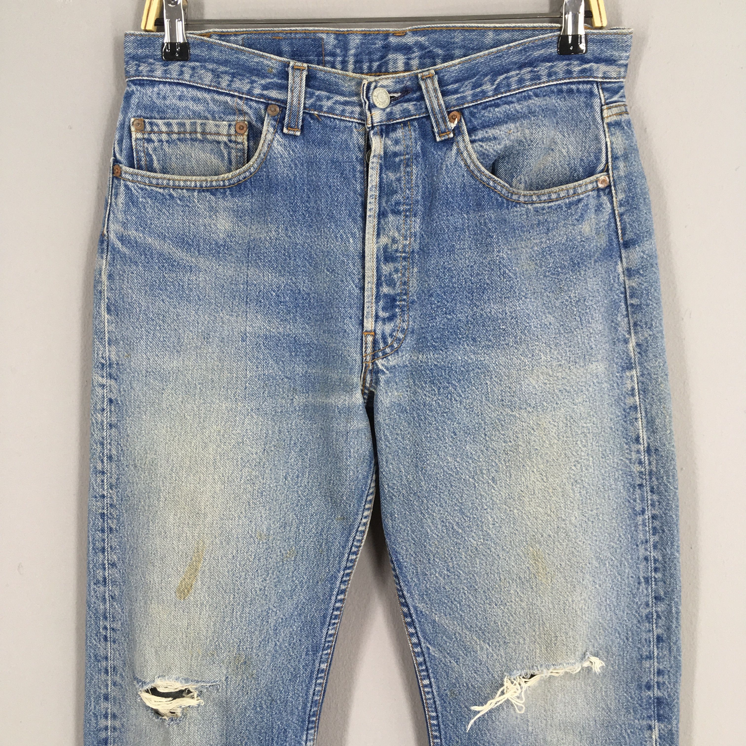 Levi's Size 30x31 90s Levi's 501 Distressed Stone Washed Jeans S235 Size US 30 / EU 46 - 2 Thumbnail