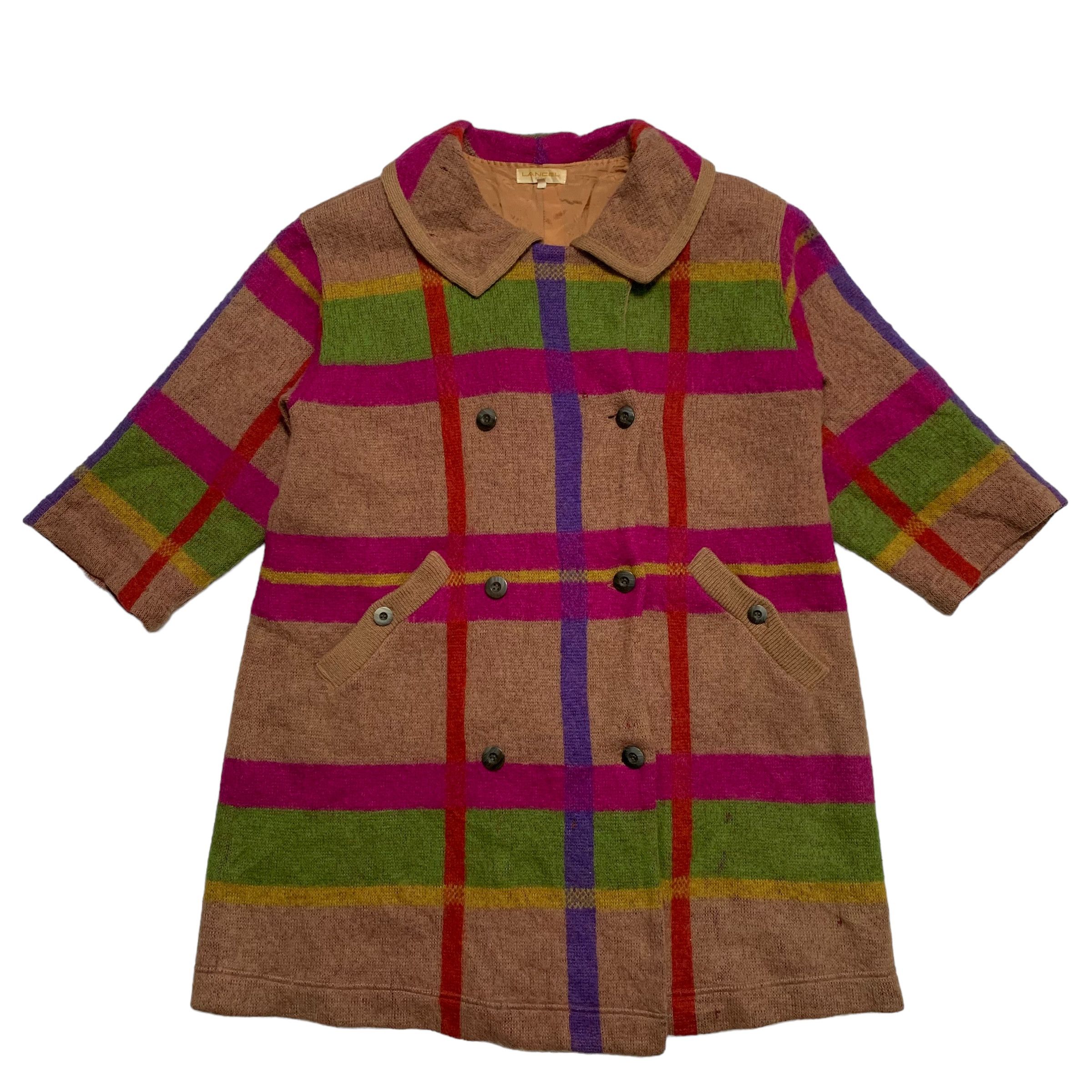 image of Lancel Paris Multicolor Tartan Double Breast Wool Coat, Women's (Size Medium)