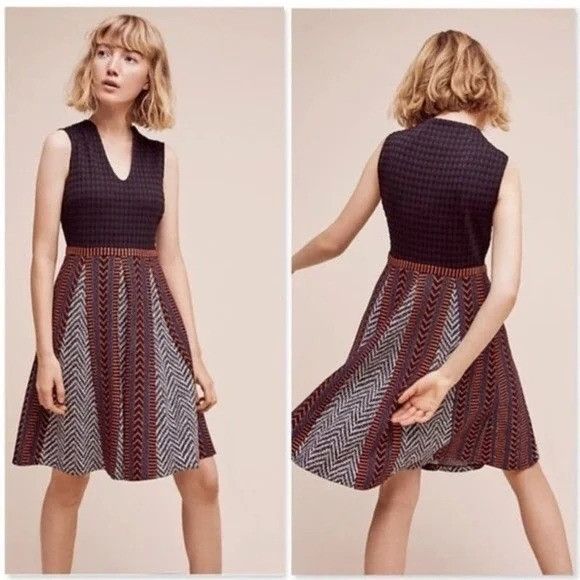 Anthropologie Anthropologie Maeve 4P Sleeveless Fit Flare Dress Chevron Sk Size S / US 4 / IT 40 - 8 Thumbnail