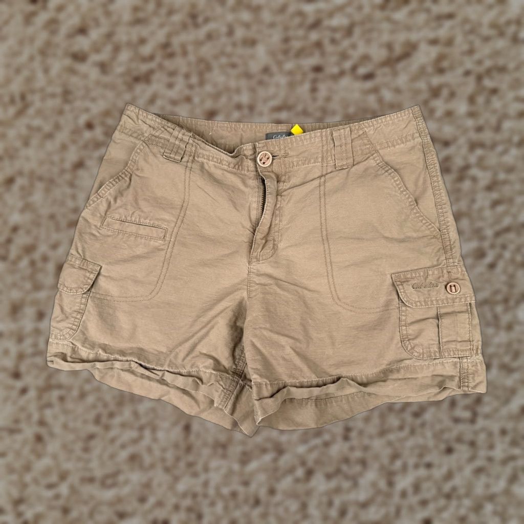 Vintage Cabela's Shorts Women 10 Beige Cargo Cotton Blend Hiking Camping Casual 32x5 Cargo Pocket Elastic Waist Flat Front Size 32" / US 10 / IT 46 - 1 Thumbnail