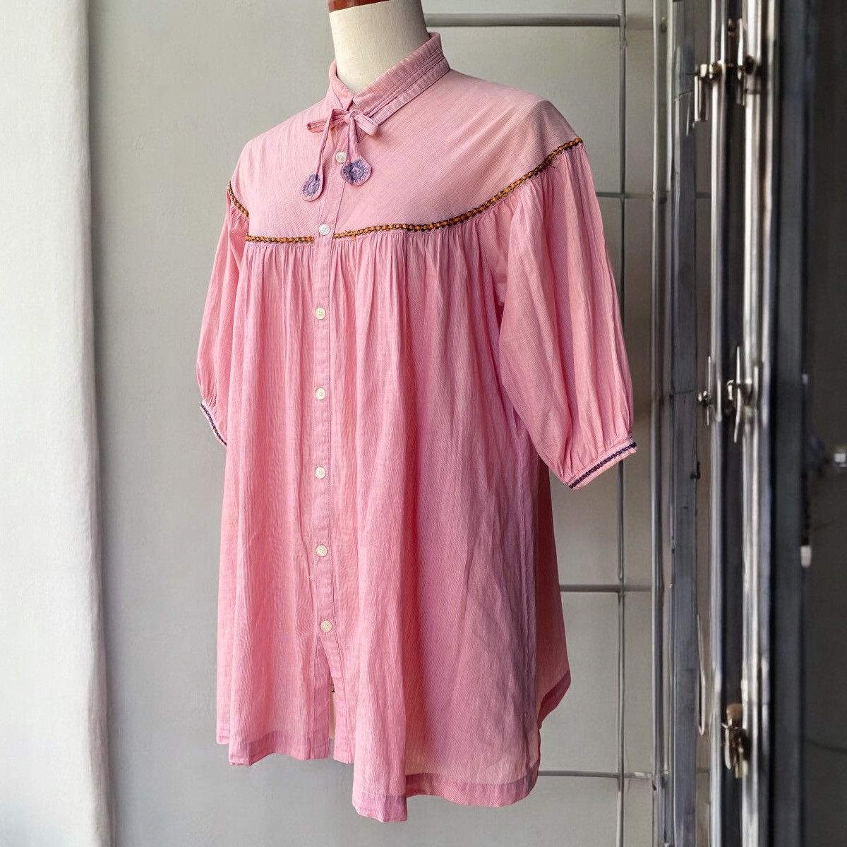 Ne-Net Ne-net Pink Puff Sleeve Babydoll Blouse Size XS / US 0-2 / IT 36-38 - 1 Thumbnail