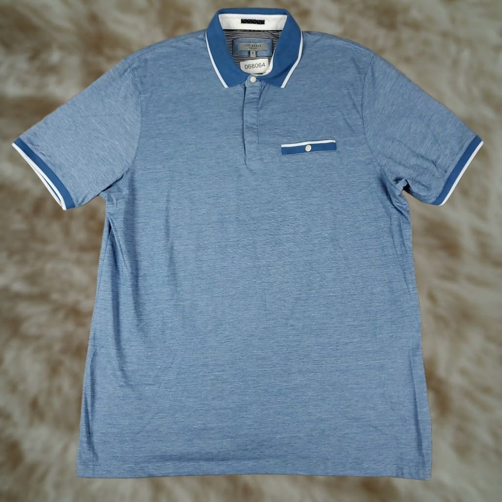 Ted Baker Ted Baker London Polo Shirt Mens Regular Blue Short Sleeve Polo Shirt Mens Size 5 Casual Button Collared Cotton Logo Pocket Modern Preppy Sports Size US S / EU 44-46 / 1 - 1 Thumbnail