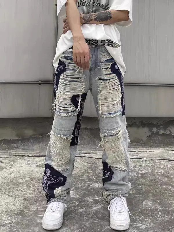 VIBE Vintage ripped washed wide-leg fringed raw edge jeans Size US 33 - 1 Thumbnail