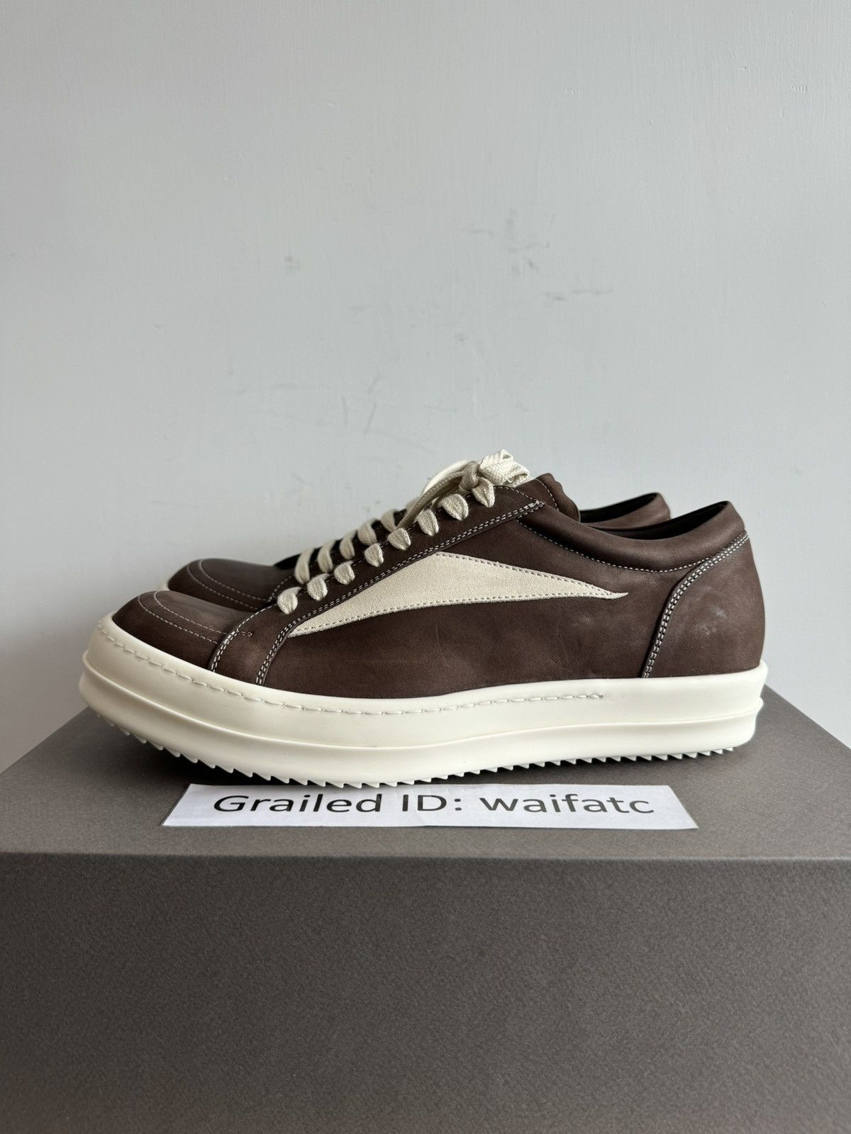 image of Rick Owens Luxor Leather Brown Milk Vintage Sneaks Shoes in Brown/White, Men's (Size 9)