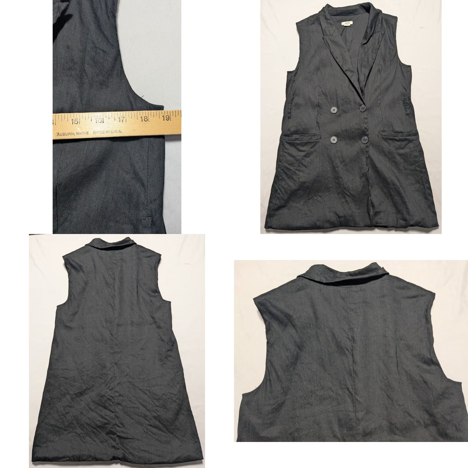 Jason Wu JASON WU Linen Blend Double Breasted Blazer Vest - Women S Black All Seasons Pockets Button Vest Style Basic Jacket Size S / US 4 / IT 40 - 9 Thumbnail