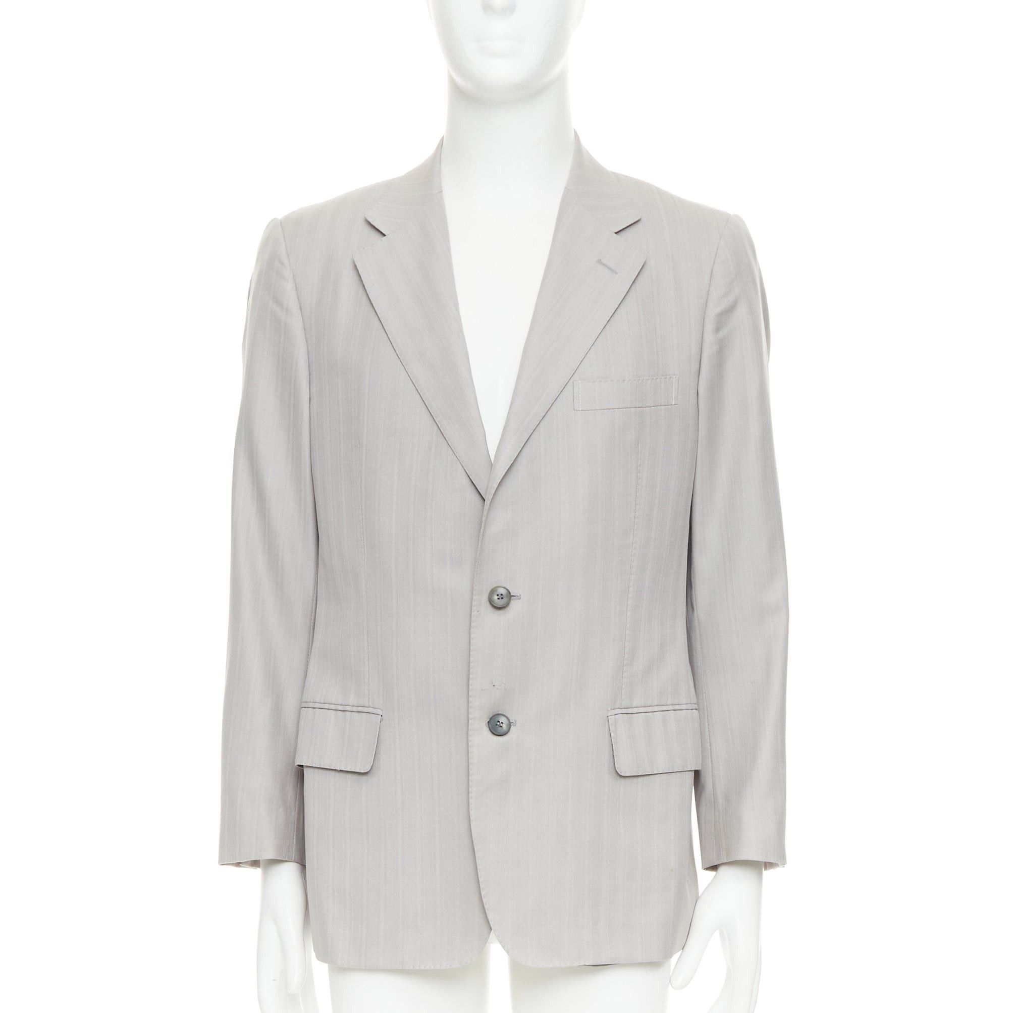 Gucci GUCCI light grey herringbone handstitched details single breast blazer IT52 XL Size 52R - 1 Thumbnail