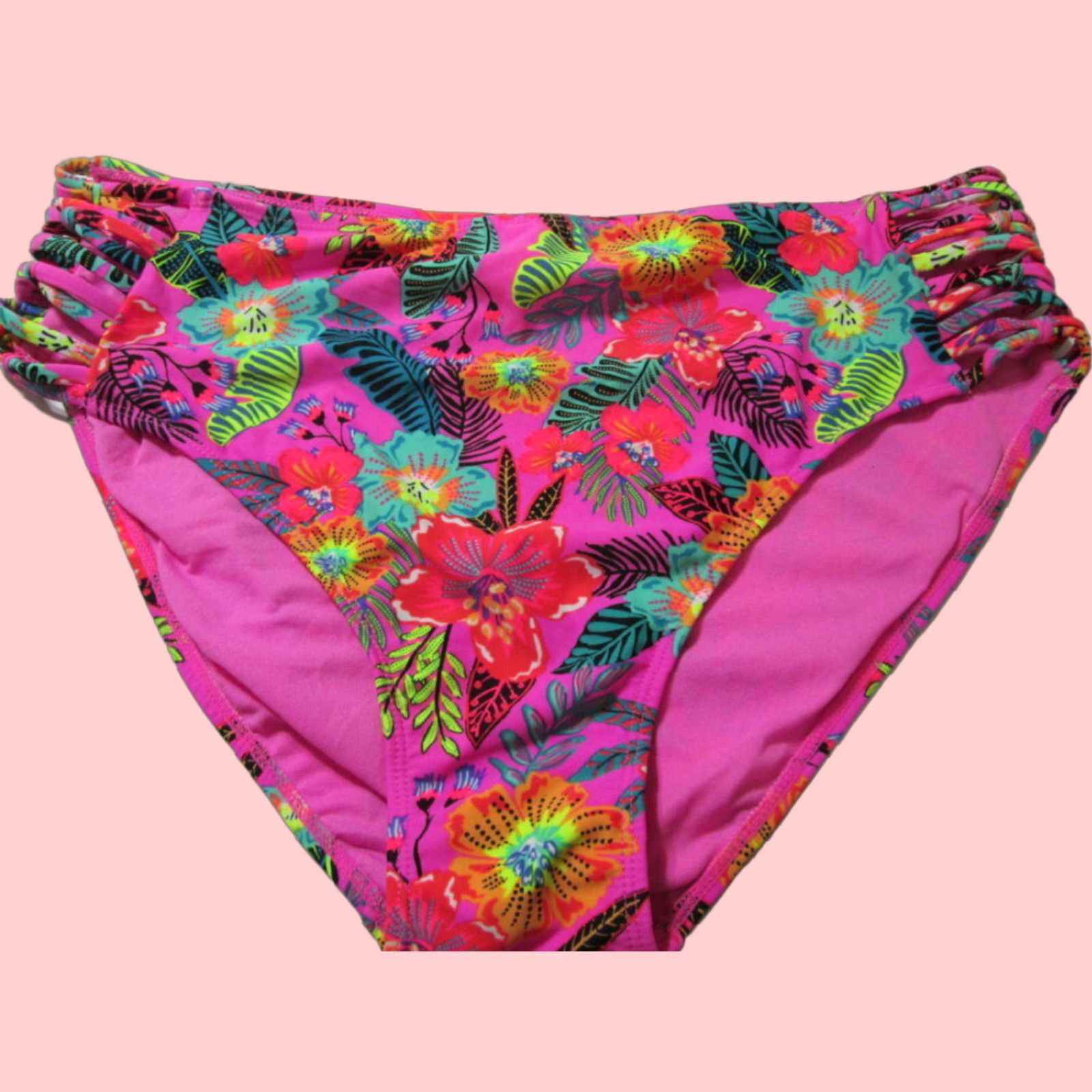 Vintage Xhilaration Womens XL Pink Multi Floral Hipster Bikini Bottom Swimwear (Size 40)