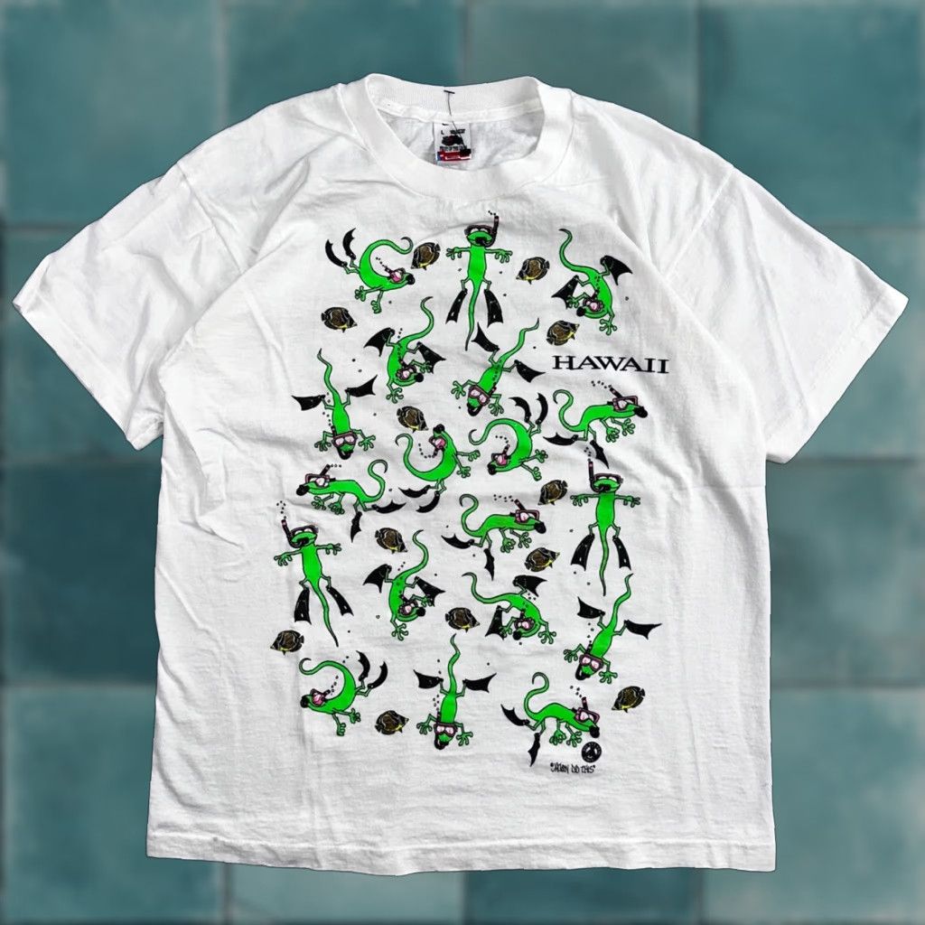 Fruit Of The Loom VINTAGE Fruit of the Loom T-Shirt Men L White Crew Neck Short Sleeve Lizard Fish Gecko 90s 70s 80s 90s VTG Classic Fan Favorite Size US L / EU 52-54 / 3 - 1 Thumbnail