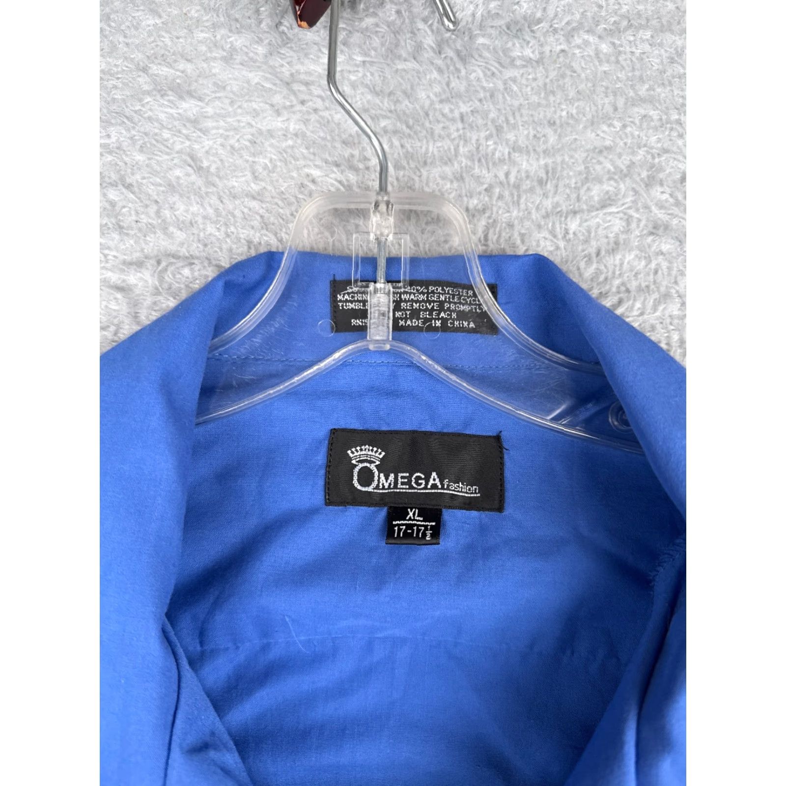 Omega Omega Fashion Guayabera Shirt Men 17.5 Blue Cotton Polyester Blend 4 Pocket Button-Up Size US XXL / EU 58 / 5 - 6 Thumbnail