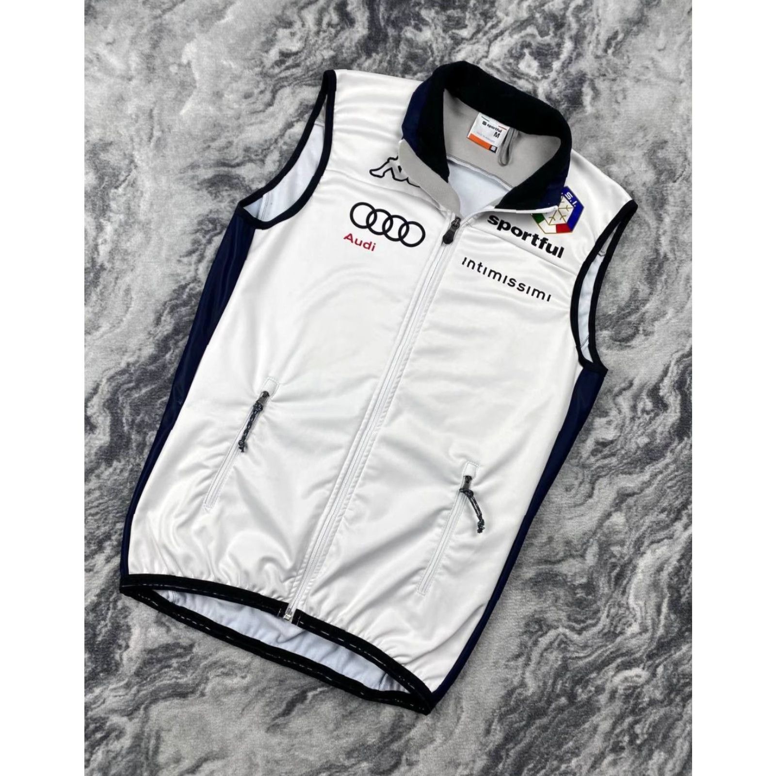 Kappa Kappa Vest Men M White Bomber Jacket Zip Logo Solid Polyester Spring Winter Fall Cycling Size US M / EU 48-50 / 2 - 2 Thumbnail