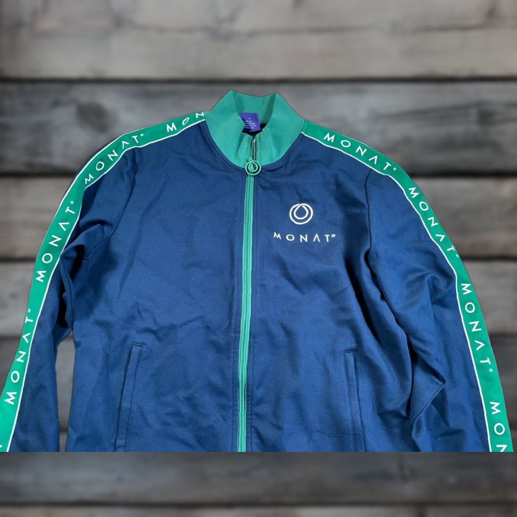 Vintage VINTAGE Monat Women's Track Jacket Medium Blue Green Zip Up Activewear Retro Sleeves Size M / US 6-8 / IT 42-44 - 1 Thumbnail