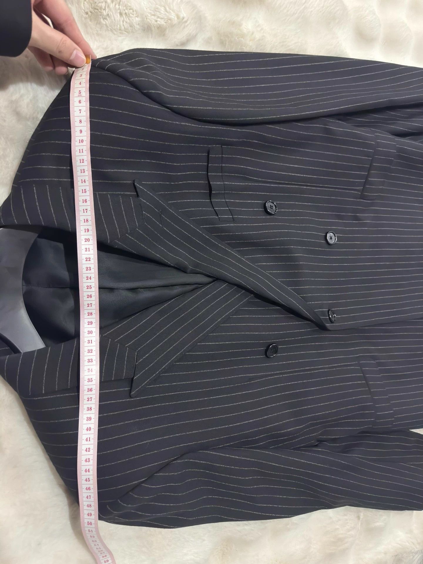 Celine Celine 23SS Black Stripe Double-Breasted Wool Suit 54 Size 50L - 7 Thumbnail