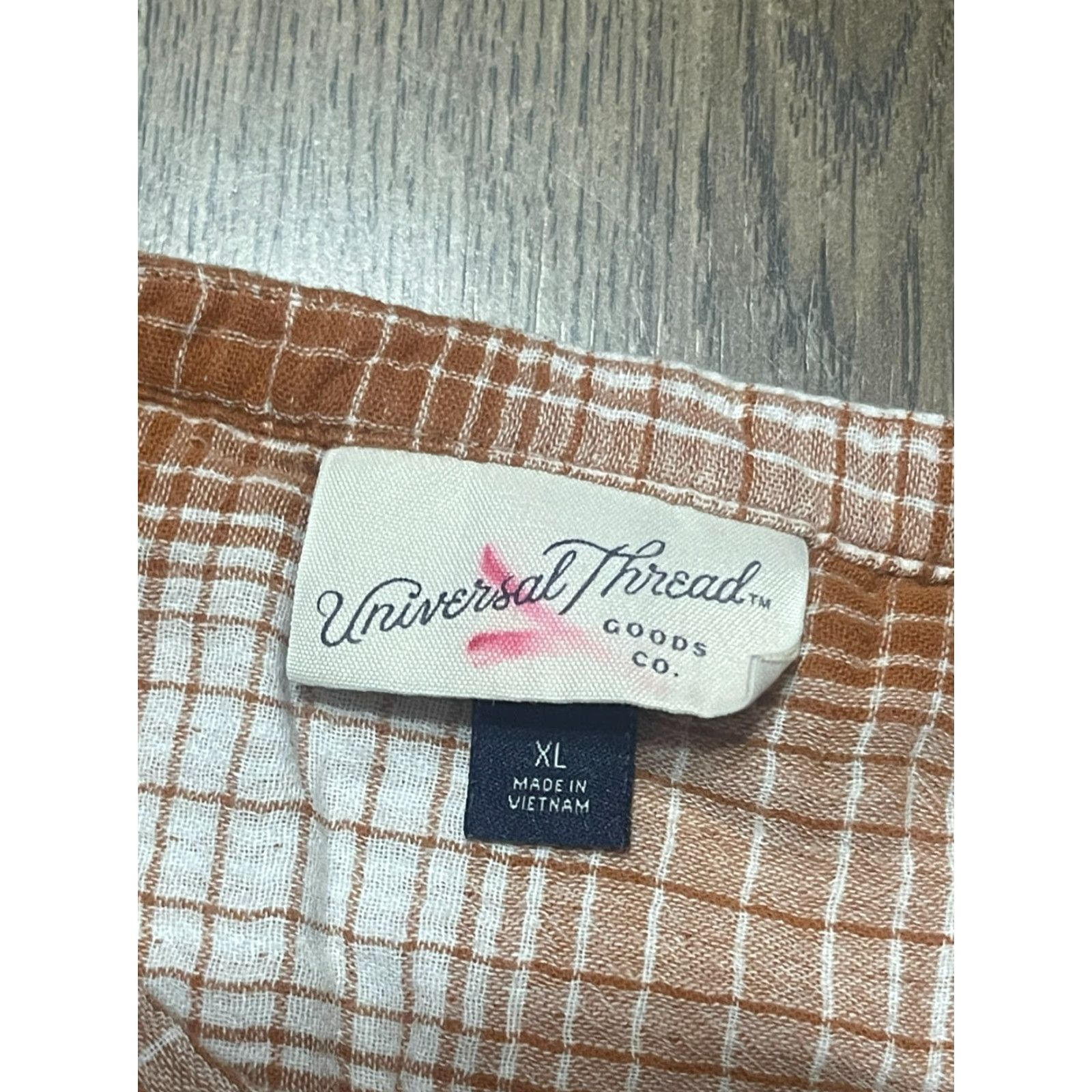 Vintage Universal Thread Shirt Women's XL Orange White Plaid Button Up Long Sleeve Size XL / US 12-14 / IT 48-50 - 7 Thumbnail