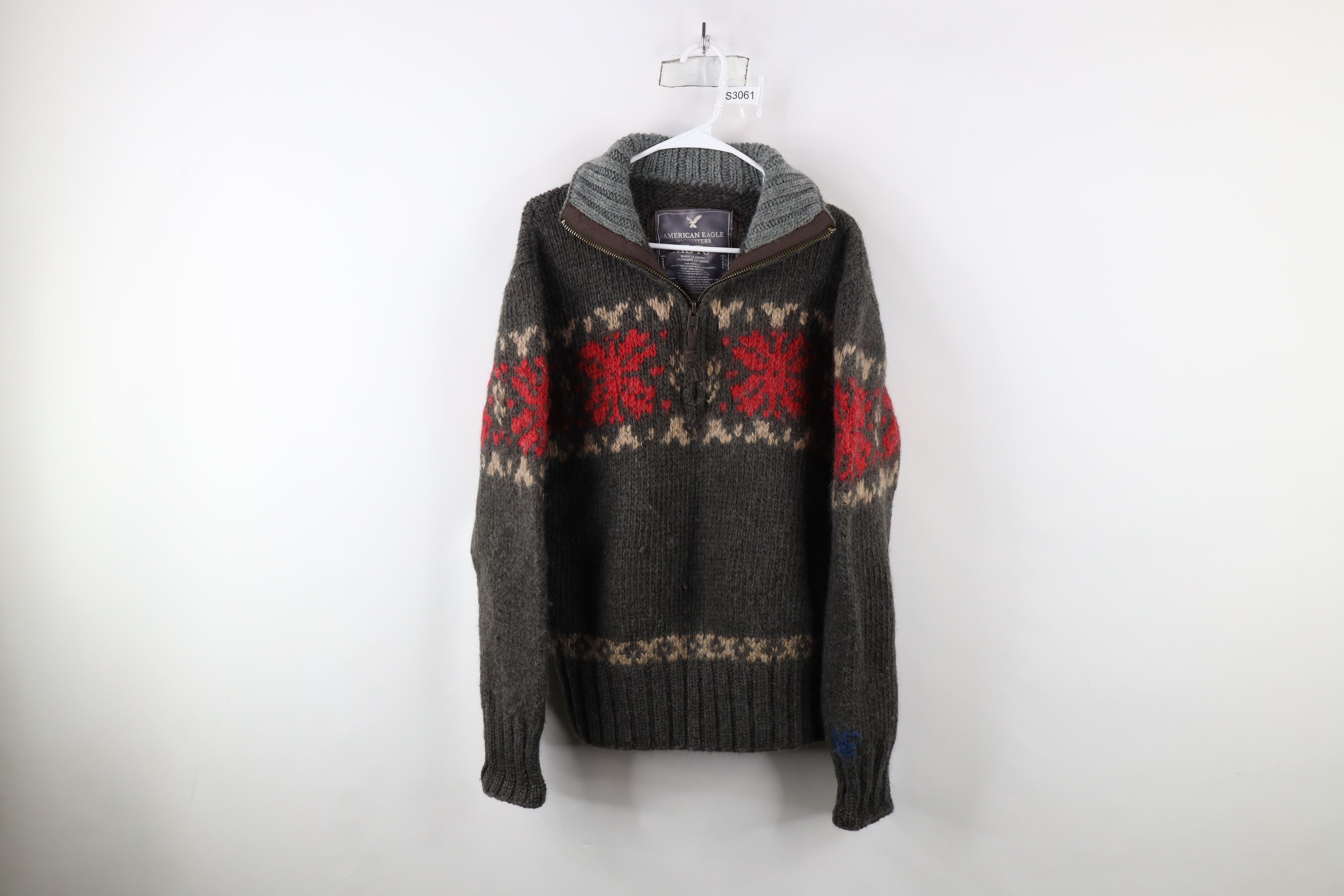American Eagle Outfitters × Vintage Vintage Y2K American Eagle Knit Snowflake Half Zip Sweater Size US XL / EU 56 / 4 - 1 Thumbnail