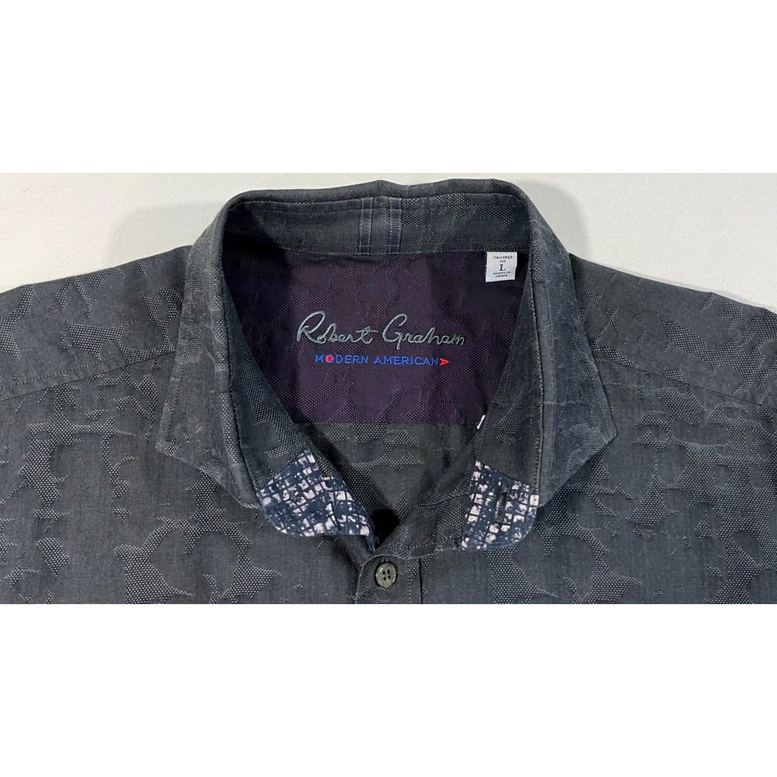 Robert Graham VINTAGE Robert Graham Men’s Button-Up Jacquard Shirt Tailored Size L Gray Cotton Modern American Size US L / EU 52-54 / 3 - 6 Thumbnail