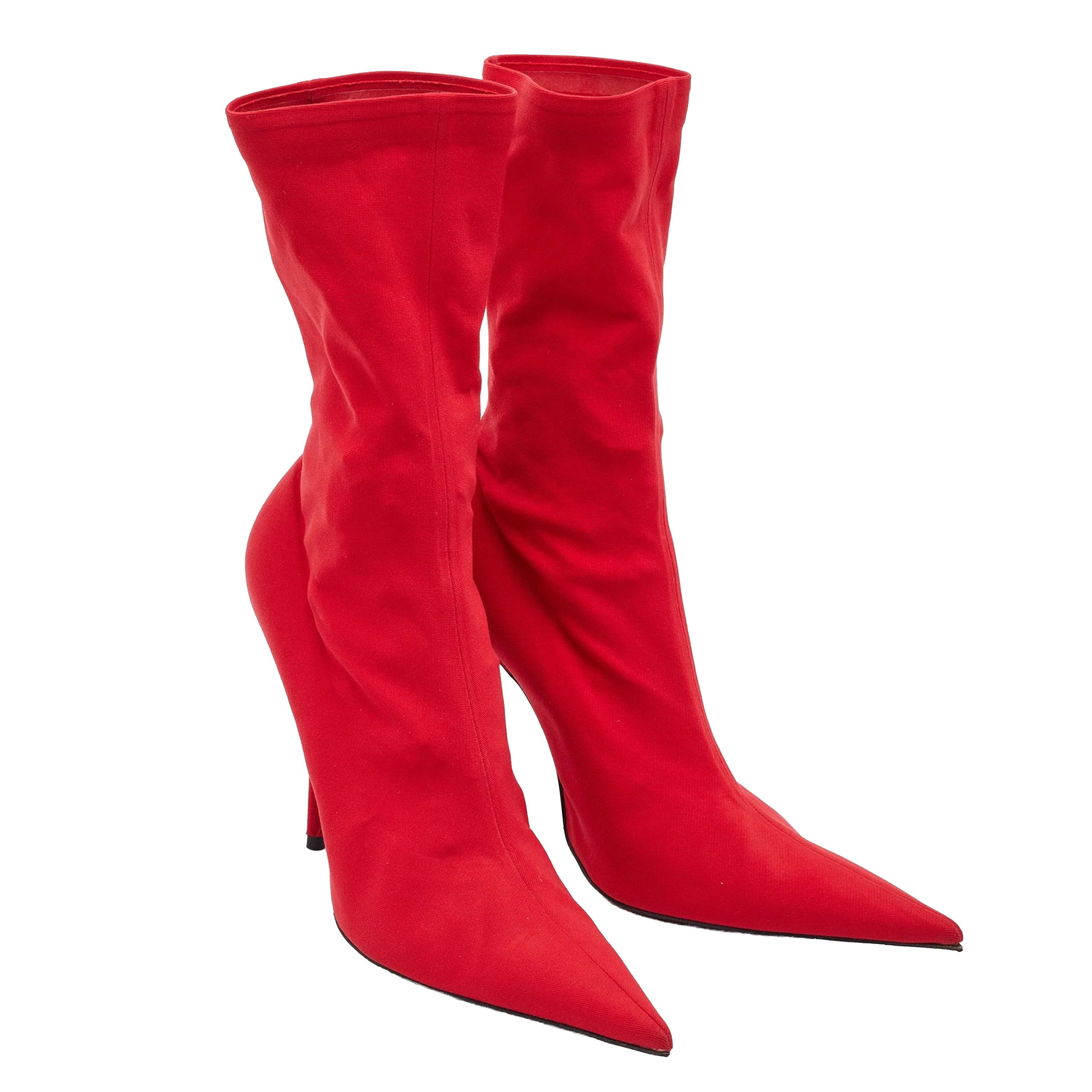Balenciaga Balenciaga Red Fabric Knife Pointed Toe Sock Mid Calf Boots Size US 7 / IT 37 - 1 Thumbnail