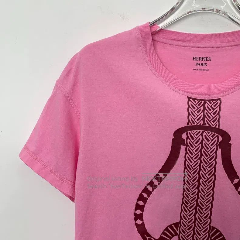 Hermes Hermes Pink Geometric Pattern Letter Printed Cotton Round Size XS / US 0-2 / IT 36-38 - 3 Thumbnail