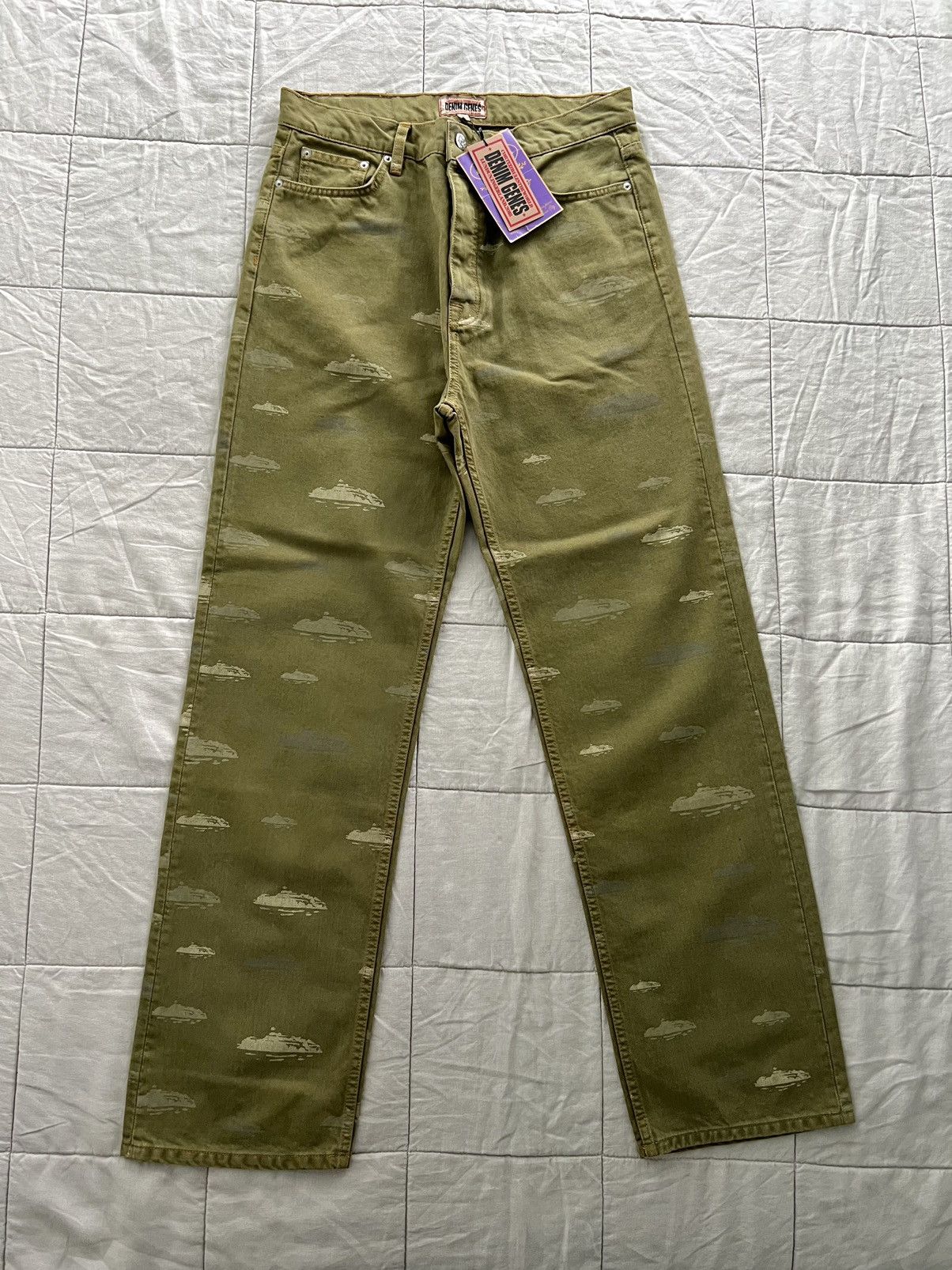 Pre-owned Corteiz X Vintage Corteiz Fw23 Alcatraz Pattern Denim Jeans “khaki” Large