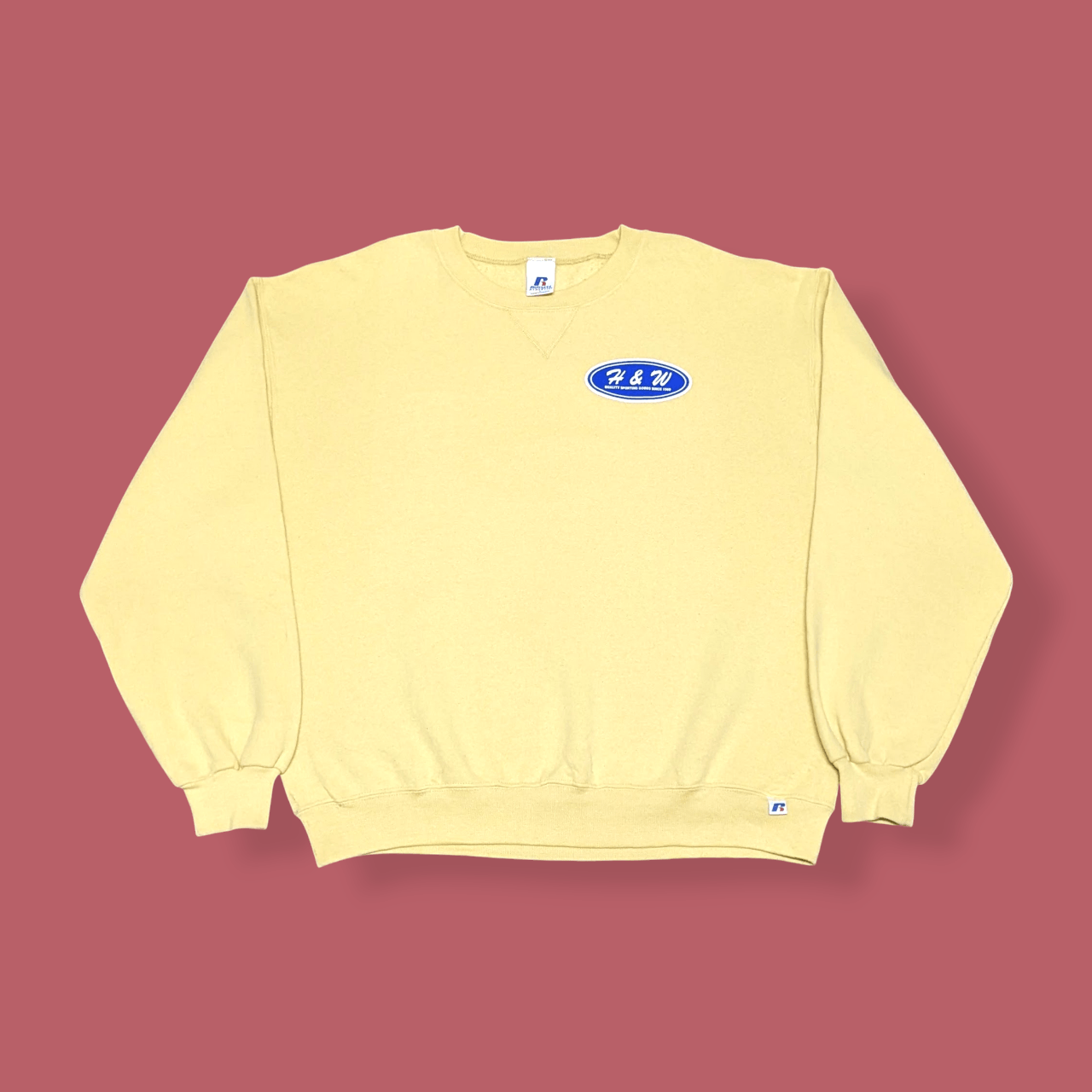 Russell Athletic × Vintage Vintage 90s Russell Athletic Mustard Blank Sweatshirt Size US L / EU 52-54 / 3 - 1 Thumbnail