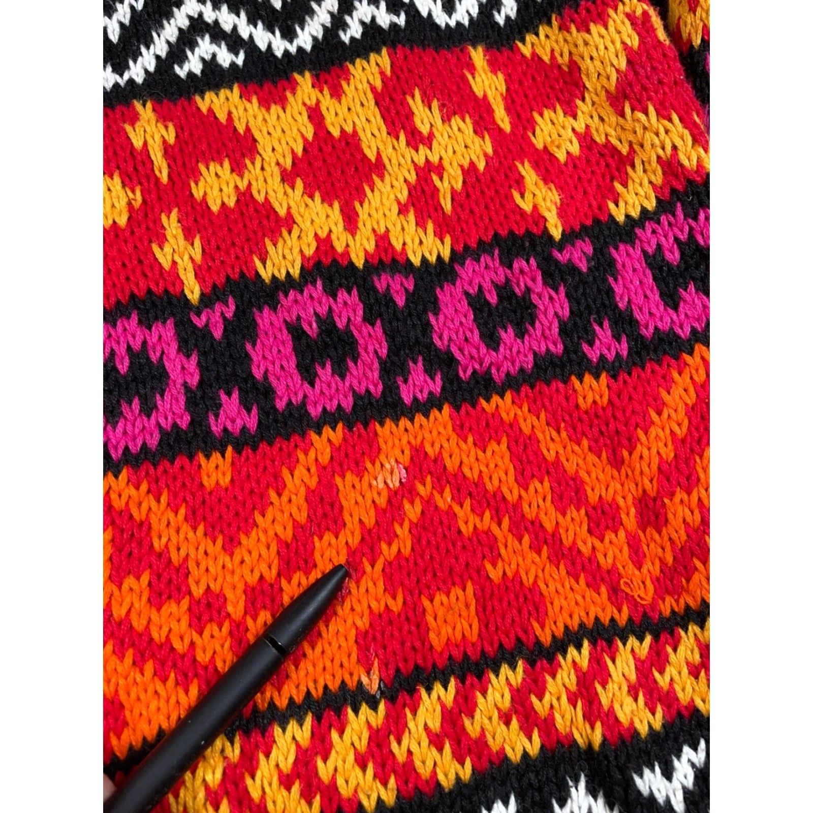 Pinko Vintage Women's Large Orange Pink Geometric Chunky Knit V-Neck Sweater 90s Retro Hipster Fall Winter Size L / US 10 / IT 46 - 5 Thumbnail