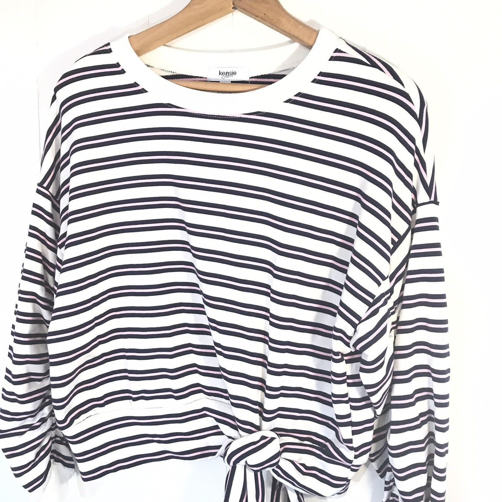 Other Kensie Striped Shirred 3/4 Sleeve Navy Pink Sweatshirt Small Size S / US 4 / IT 40 - 6 Thumbnail
