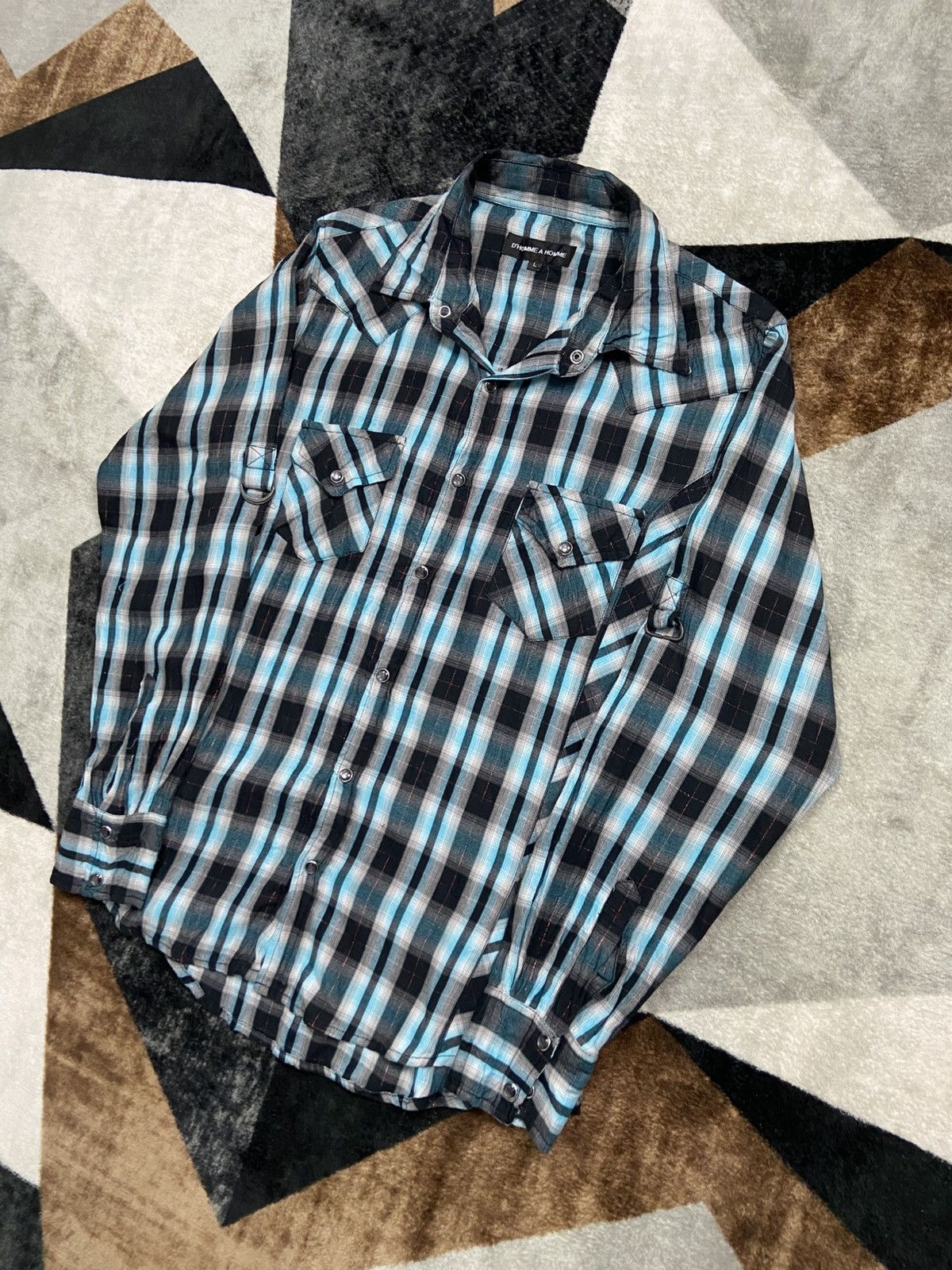 Japanese Brand 2000s D'Homme A Homme Shadowplaid Grunge Size US L / EU 52-54 / 3 - 2 Thumbnail