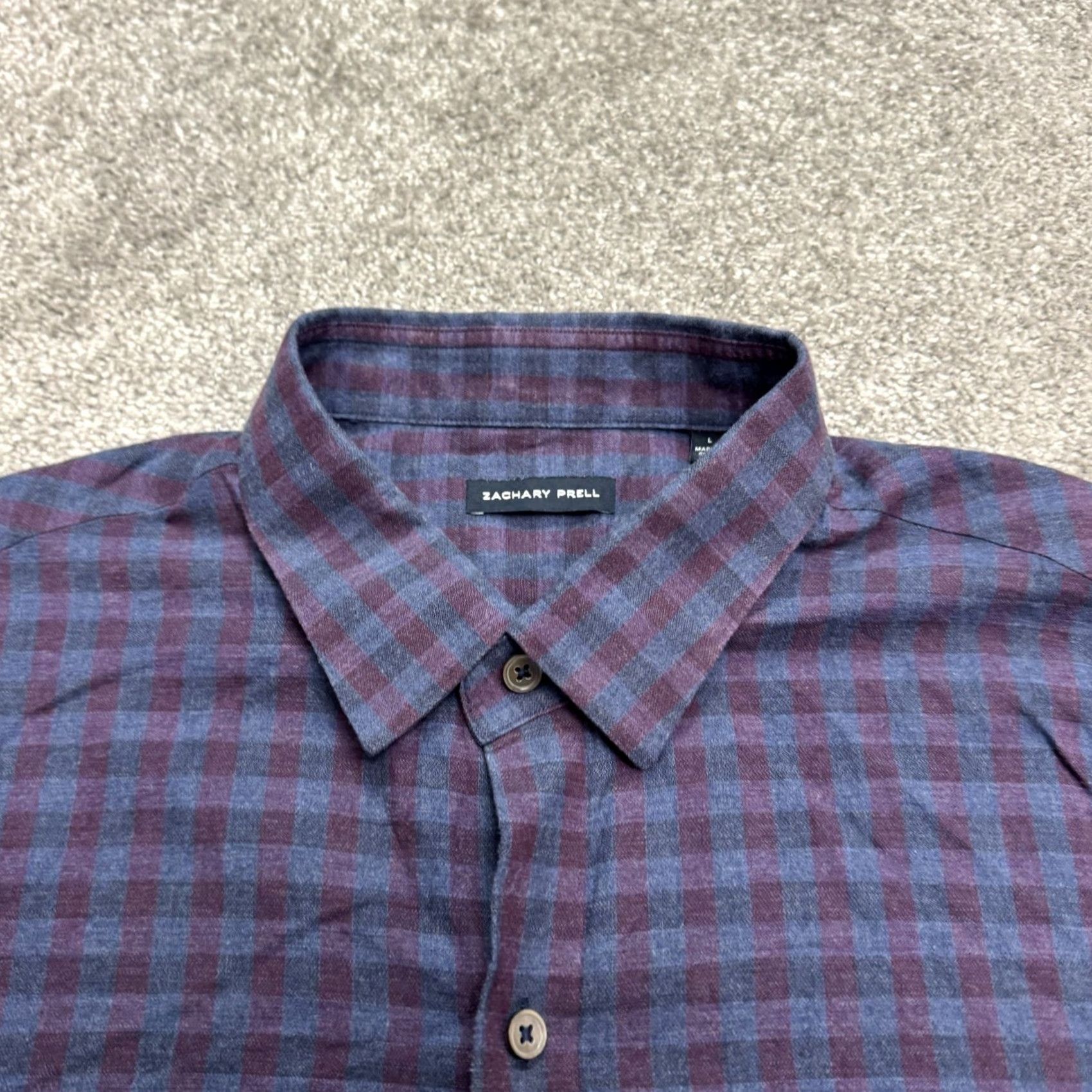 Vintage ZACHARY PRELL Button-Down Shirt Mens L Blue Purple Cotton Long Sleeve Casual Plaid Adult Regular Mens Size US L / EU 52-54 / 3 - 3 Thumbnail