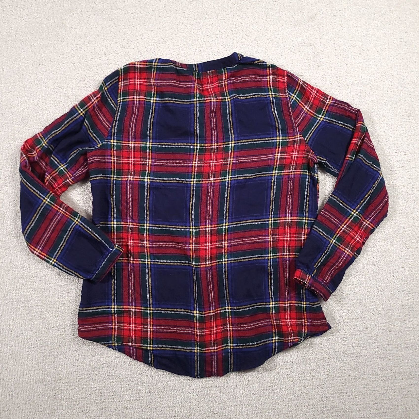 Vintage Maurices Flannel Henley Top - Womens Medium Blue Red Plaid Long Sleeve - Casual Basic Blouse Size M / US 6-8 / IT 42-44 - 5 Thumbnail