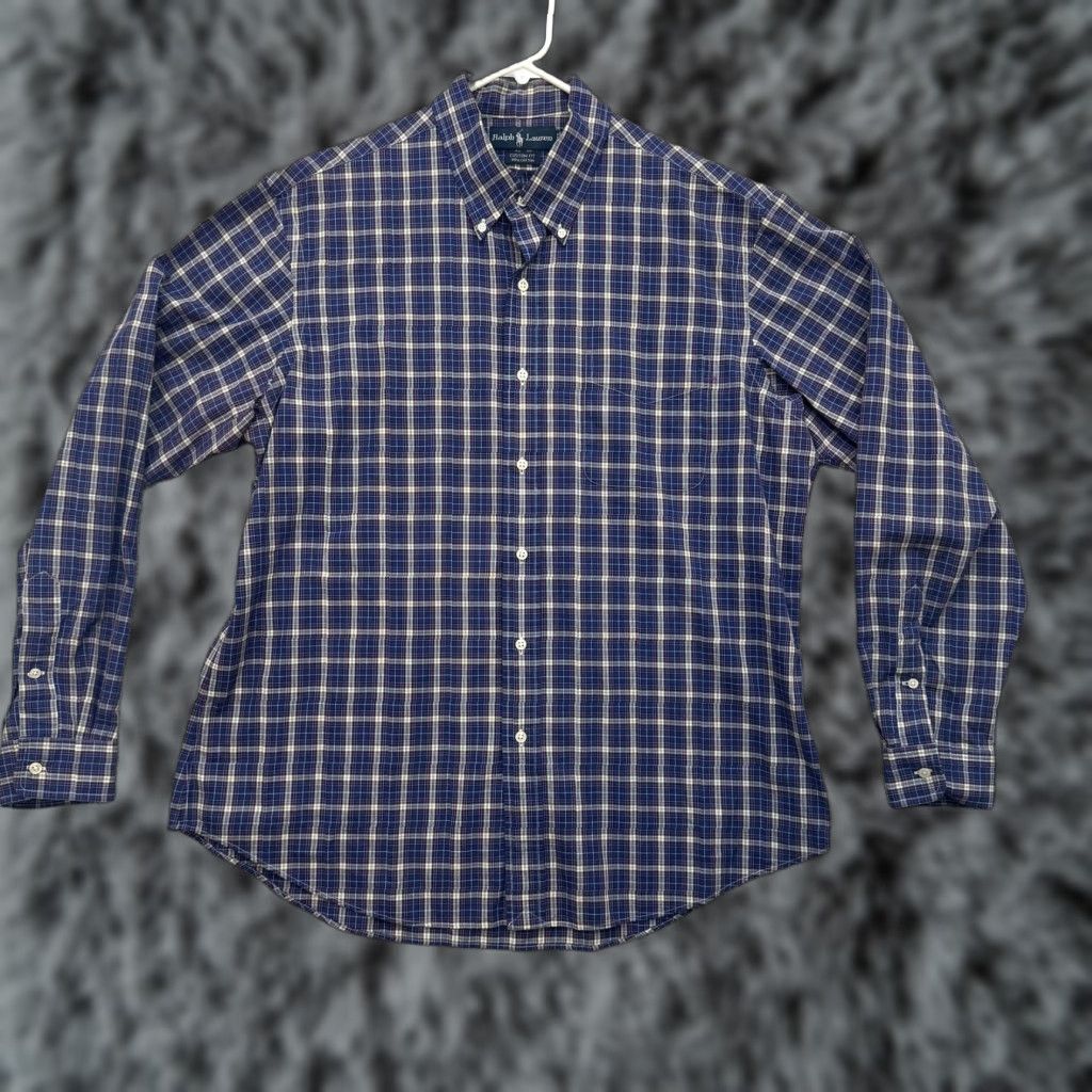 Ralph Lauren VINTAGE Ralph Lauren Shirt XL Blue Purple Plaid Button-Down Long Sleeve Custom Fit Mens Size US XL / EU 56 / 4 - 1 Thumbnail