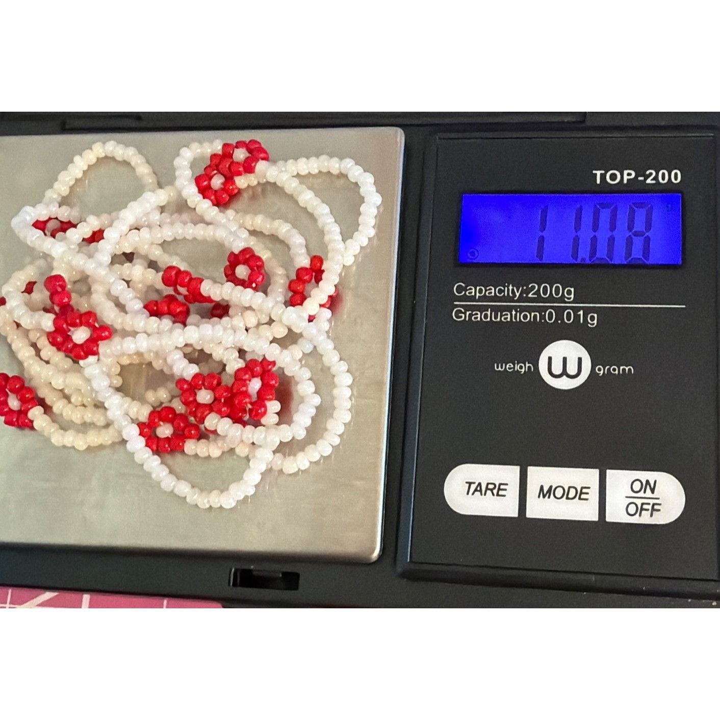 Other Vintage Seed Bead Necklace White Red Flowers No Clasp 43" Bo Size ONE SIZE - 4 Thumbnail