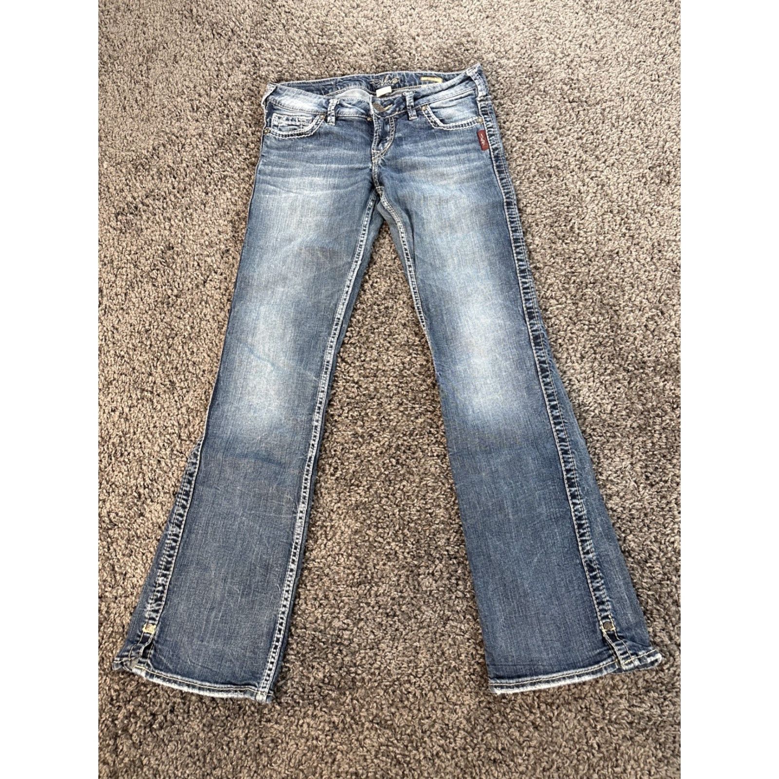 Silver Jeans Co. Silver Jeans Frances Flare Jeans Womens Size 26x31 Low Rise Distressed Light Wash Blue 99% Cotton 1% Spandex Womens Jeans Flare Stretch 31in Inseam Size 26" / US 2 / IT 38 - 3 Thumbnail