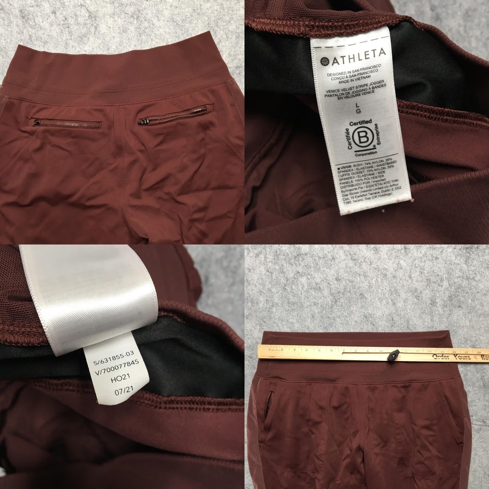 Athleta Athleta Jogger Pants Womens L Red Stripe Zip Pocket Venice Velvet Stripe Jogger, 28 in Inseam, Performance, Casual Size 36" / US 14 / IT 50 - 8 Thumbnail