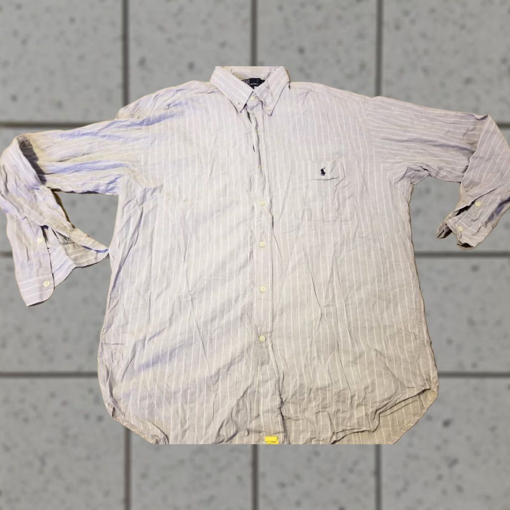 Polo Ralph Lauren Mens Polo Ralph Lauren Dress Shirt L Large Blue Button Cotton Size 42R - 1 Thumbnail