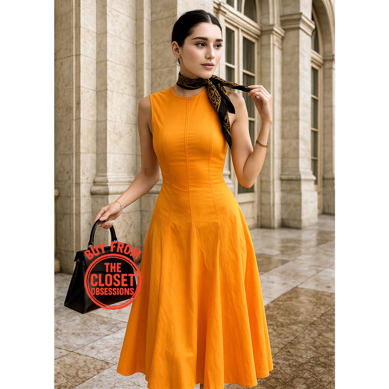 Zara ZARA Orange A-Line Midi Dress NWT Size L / US 10 / IT 46 - 1 Thumbnail