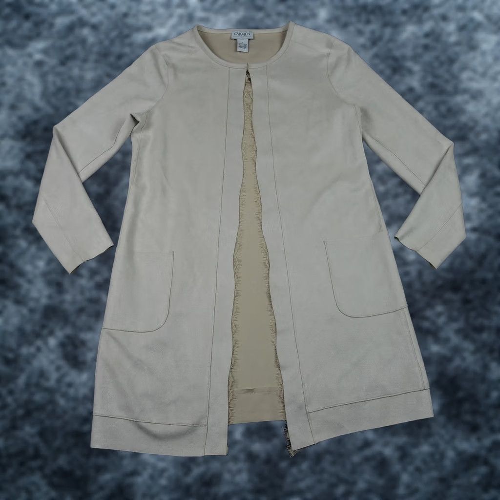 Vintage Carmen Marc Valvo Jacket Womens Small Beige Faux Leather Longline Coatigan VTG Size S / US 4 / IT 40 - 1 Thumbnail