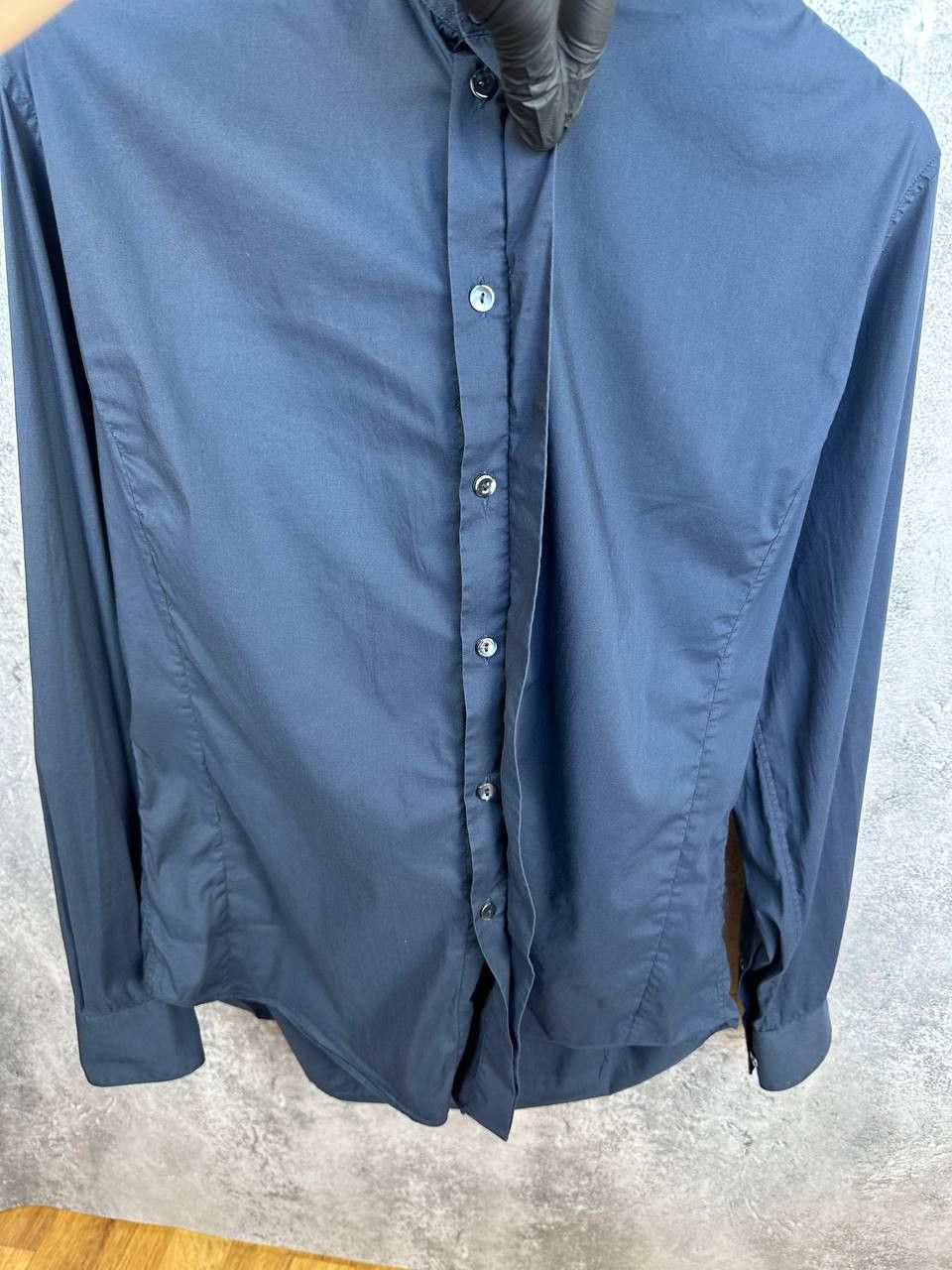 Giorgio Armani Giorgio Armani Navy Hidden Placket Dress Shirt Stretch Size US M / EU 48-50 / 2 - 10 Thumbnail