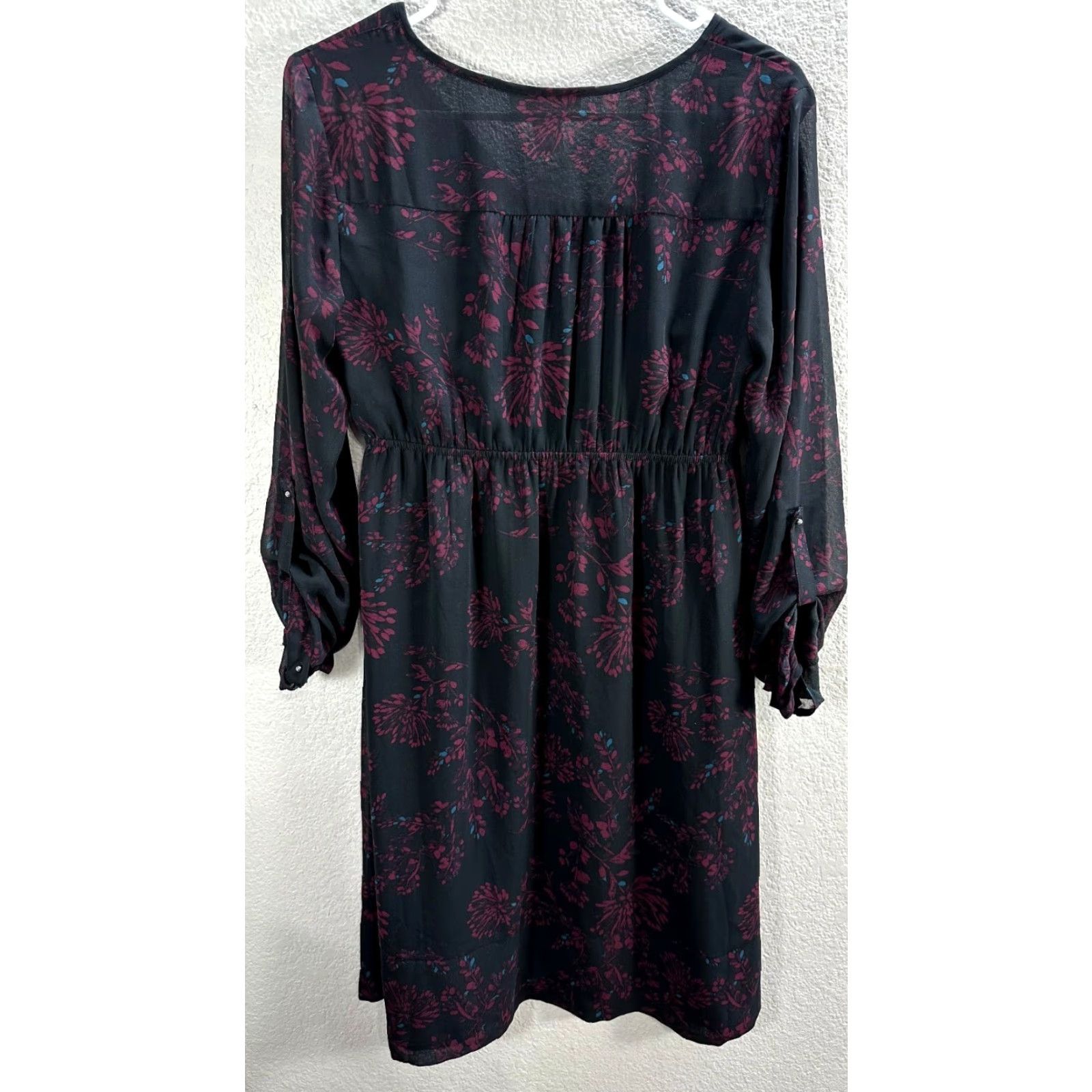 Vintage Motherhood Maternity Floral Mini Dress Sheer Crochet S Black Red Long Sleeve Roll Tab S Womens Size S / US 4 / IT 40 - 6 Thumbnail