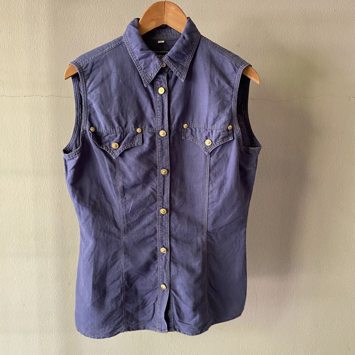 Versace VERSACE Indigo Sleeveless Denim Shirt Size M / US 6-8 / IT 42-44 - 15 Thumbnail