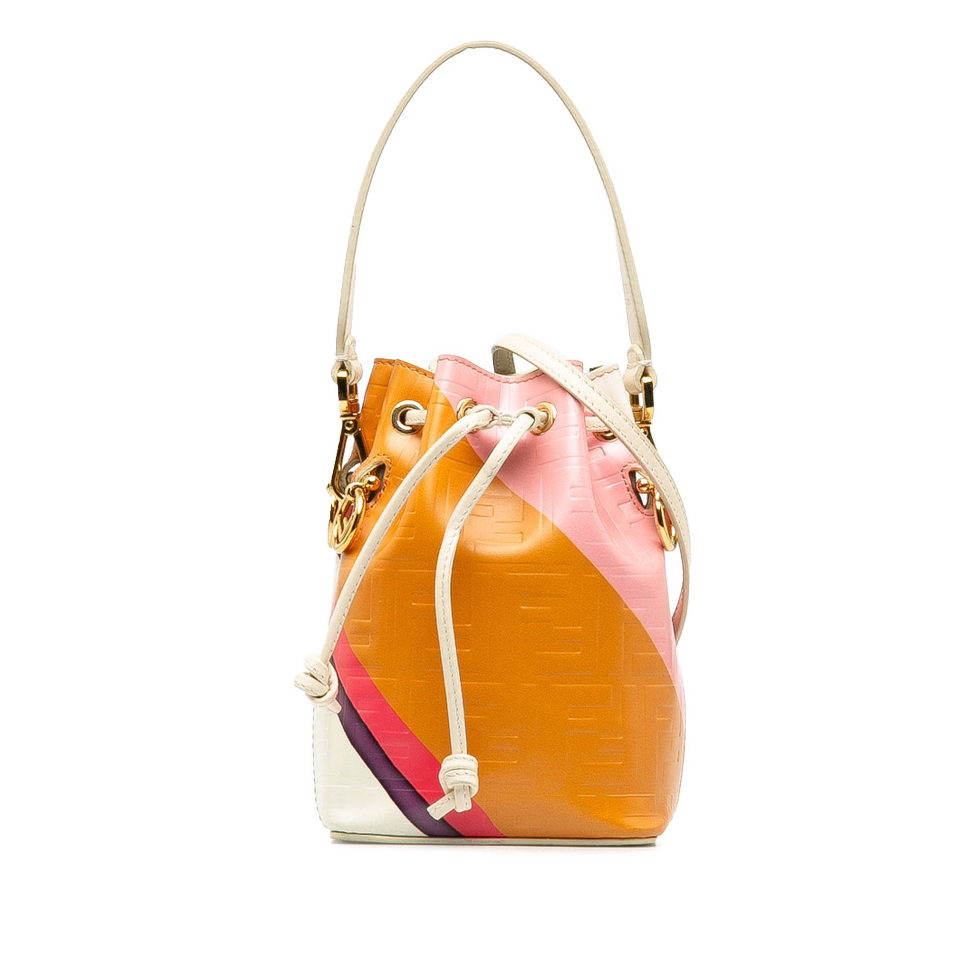 Fendi Fendi FF Embossed Striped Mini Mon Tresor Bucket Bag Brown Size ONE SIZE - 1 Thumbnail